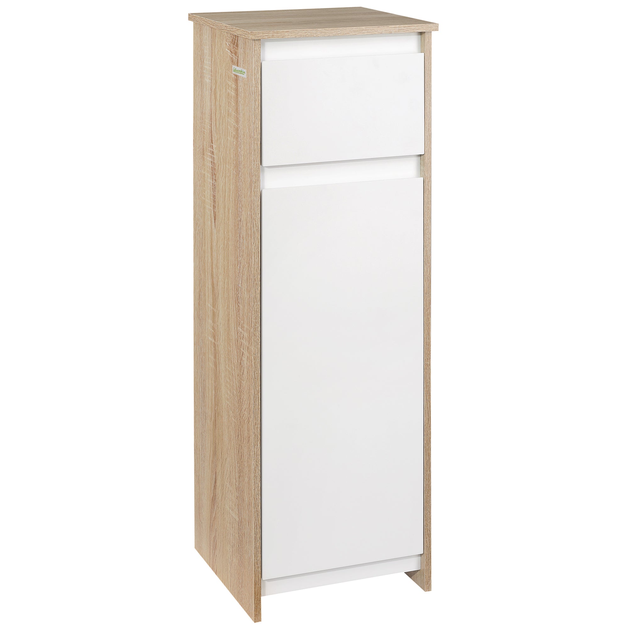 Bathroom Low Cabinet Wooden Auxiliary Furniture with Drawer and Cabinet with 2 Shelves for Living Room Bedroom Kitchen 32.6x30x90 cm Natural and White