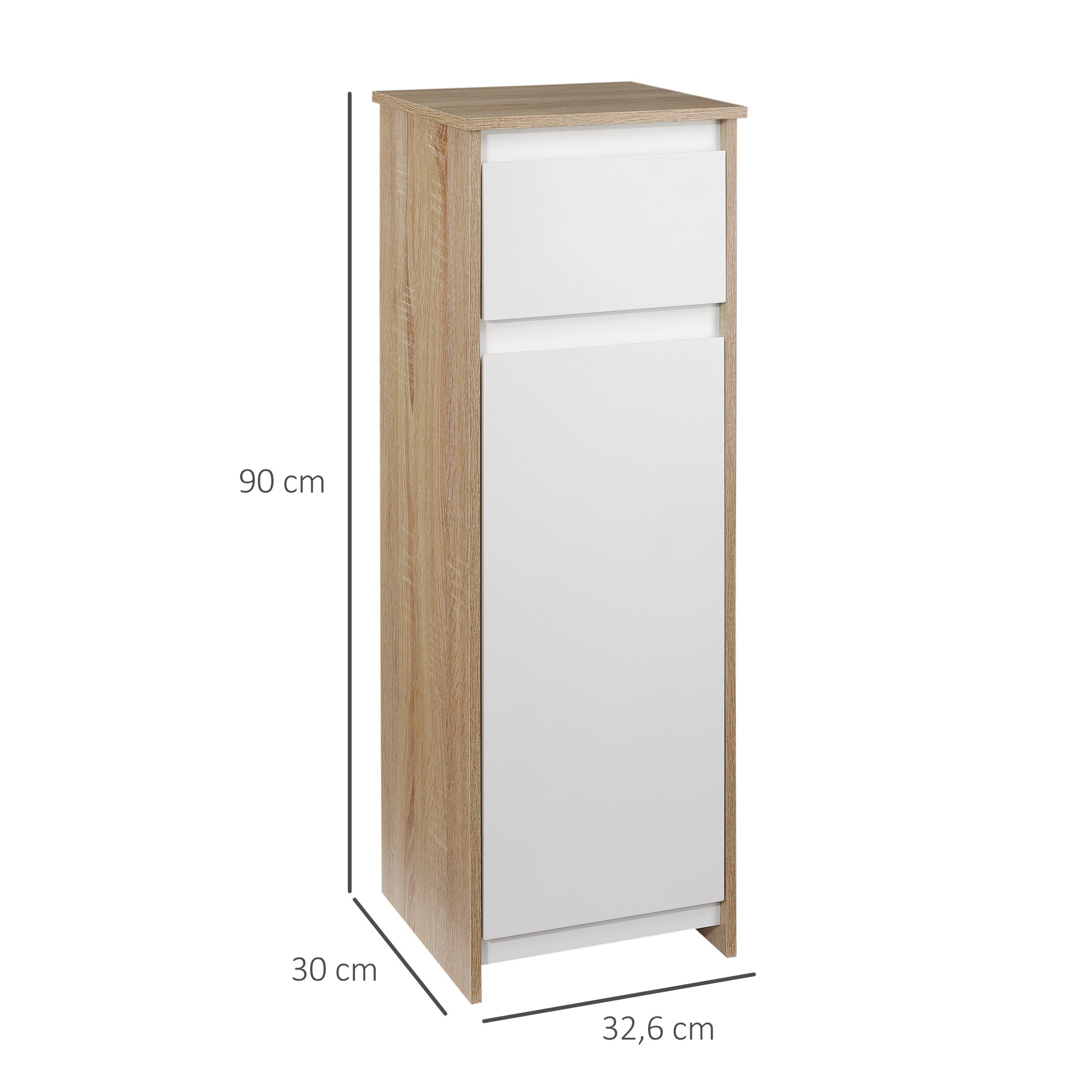 Bathroom Low Cabinet Wooden Auxiliary Furniture with Drawer and Cabinet with 2 Shelves for Living Room Bedroom Kitchen 32.6x30x90 cm Natural and White