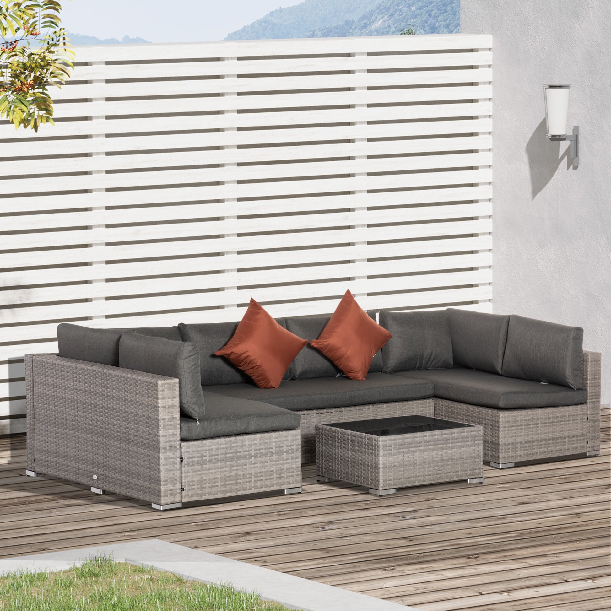 4-Piece PE Rattan Garden Furniture Set, Outdoor Lounge with 3 Sofas and 1 Coffee Table, Removable and Washable Cushions, Gray