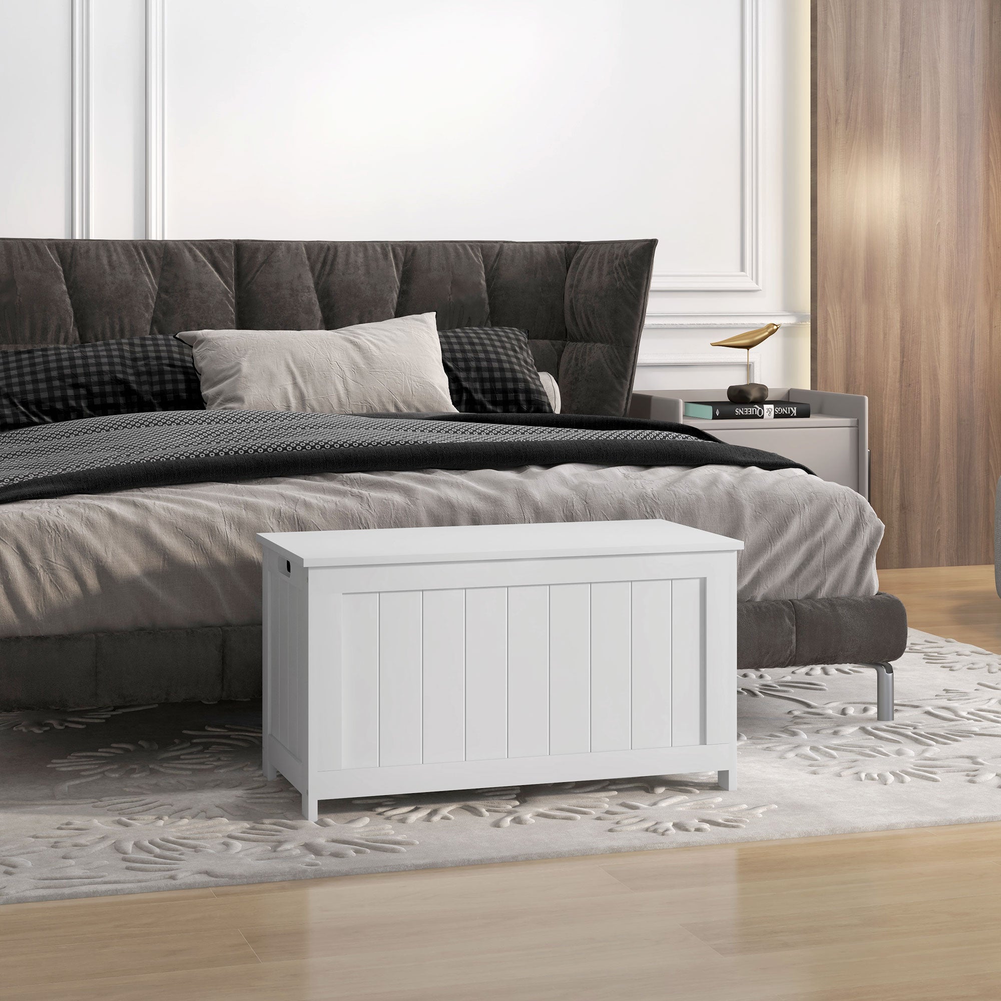 Toy Box with Lid, Storage Chest, Toy Chest, Storage Box, Bench Box for Hallway, Bedroom, Living Room, 81 x 40 x 46 cm, White