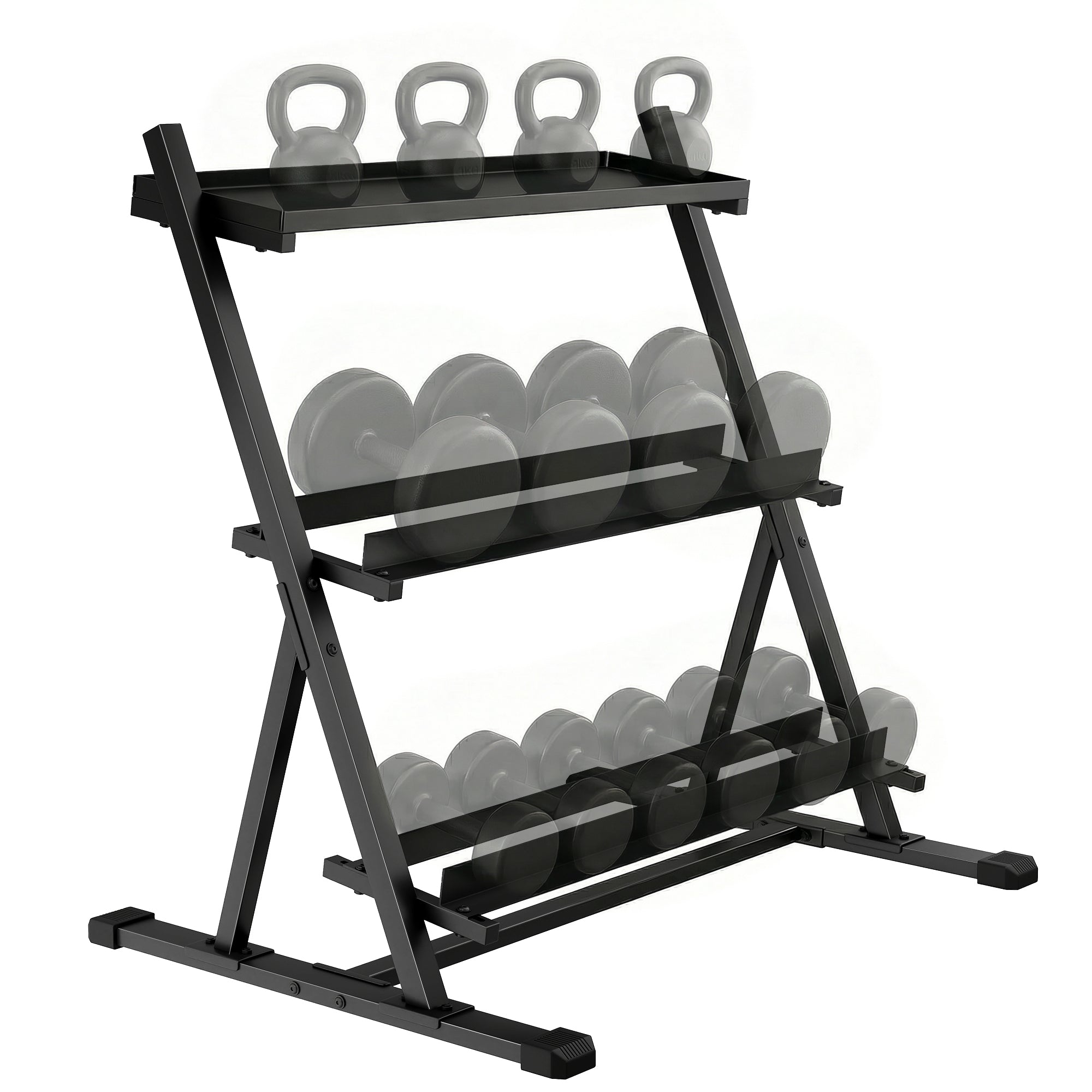 SPORTNOW Adjustable 3-Tier Dumbbell Rack — Heavy-Duty Steel, Up to 441 lb, Non-Slip, Adjustable Bars for Dumbbells & Kettlebells (Stand Only)