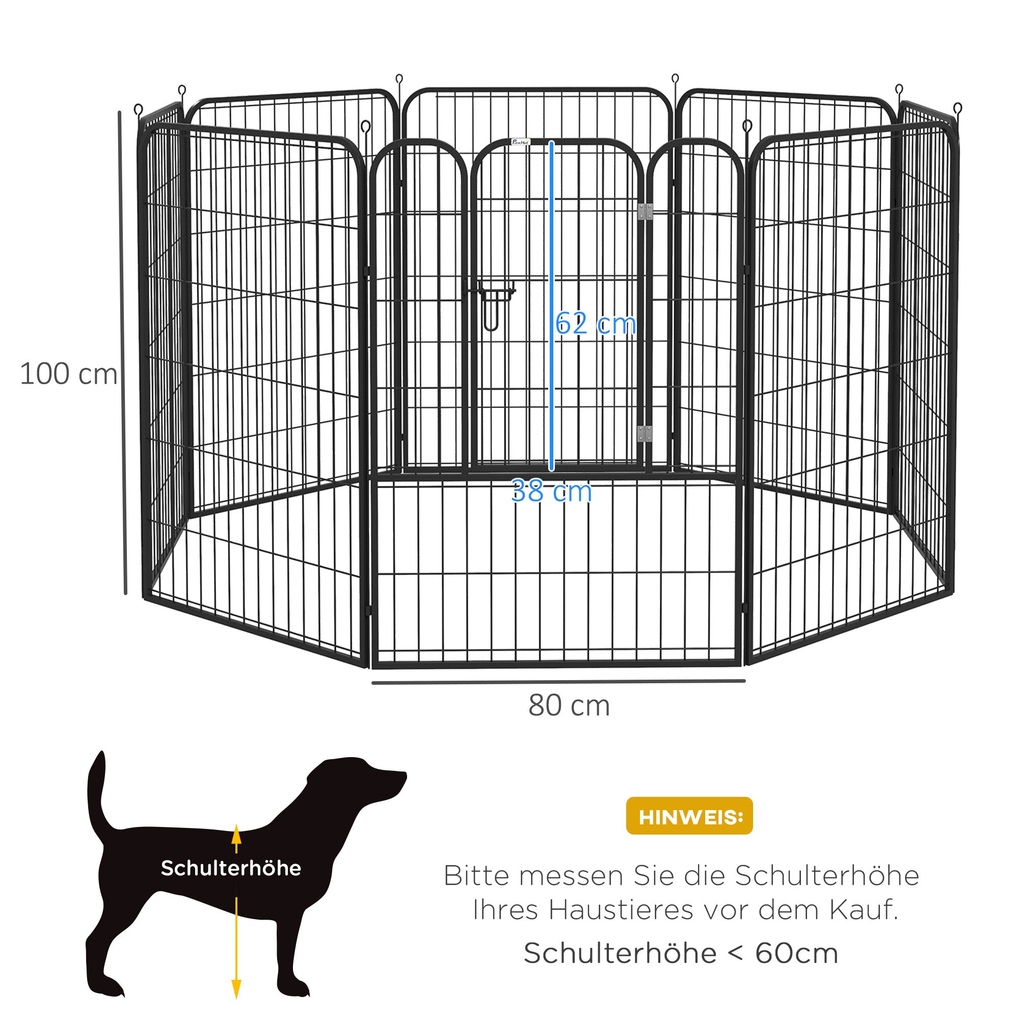 Puppy Playpen Pet Playpen Play Yard Dog Pen Playpen Enclosure Individually Shapeable with Door Metal 80 x 100 cm Black