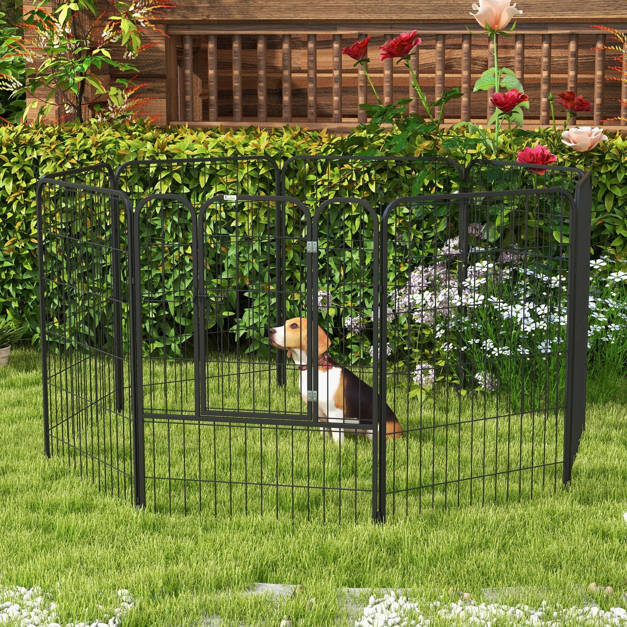 Puppy Playpen Pet Playpen Play Yard Dog Pen Playpen Enclosure Individually Shapeable with Door Metal 80 x 100 cm Black