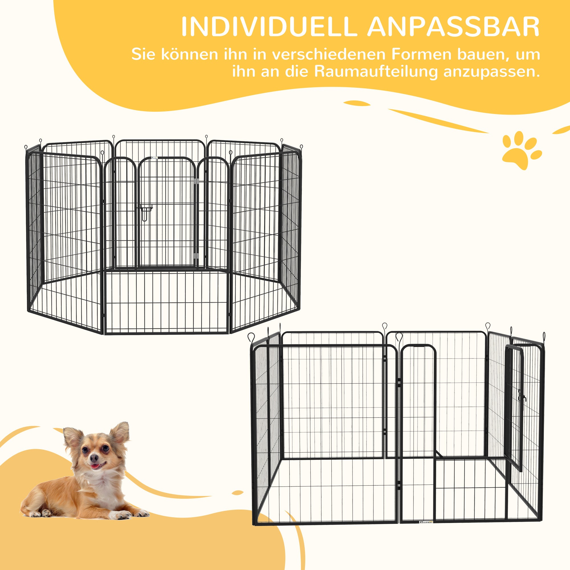 Puppy Playpen Pet Playpen Play Yard Dog Pen Playpen Enclosure Individually Shapeable with Door Metal 80 x 100 cm Black