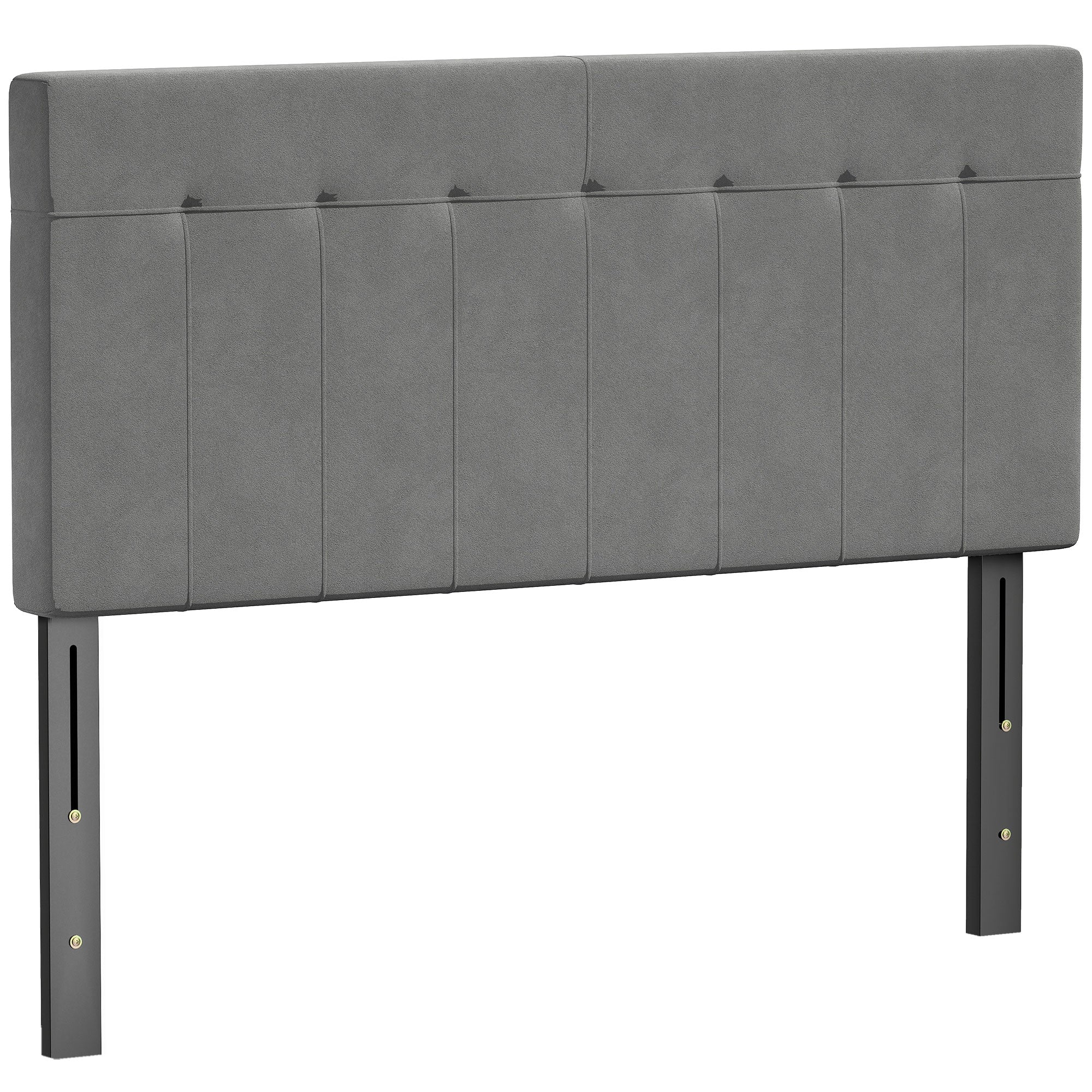 3-Height Adjustable Velvet-Look Padded Headboard with Metal Legs — Fits 53–55" Beds, Gray (140 x 10 x 106/116/126 cm)