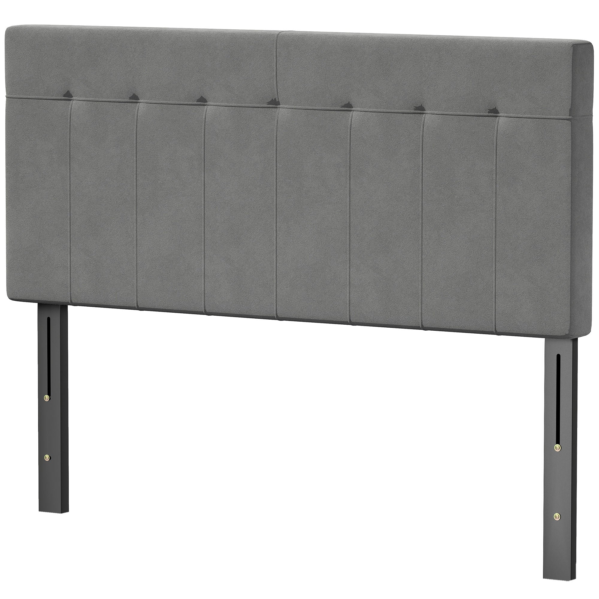 3-Height Adjustable Velvet-Look Padded Headboard with Metal Legs — Fits 53–55" Beds, Gray (140 x 10 x 106/116/126 cm)