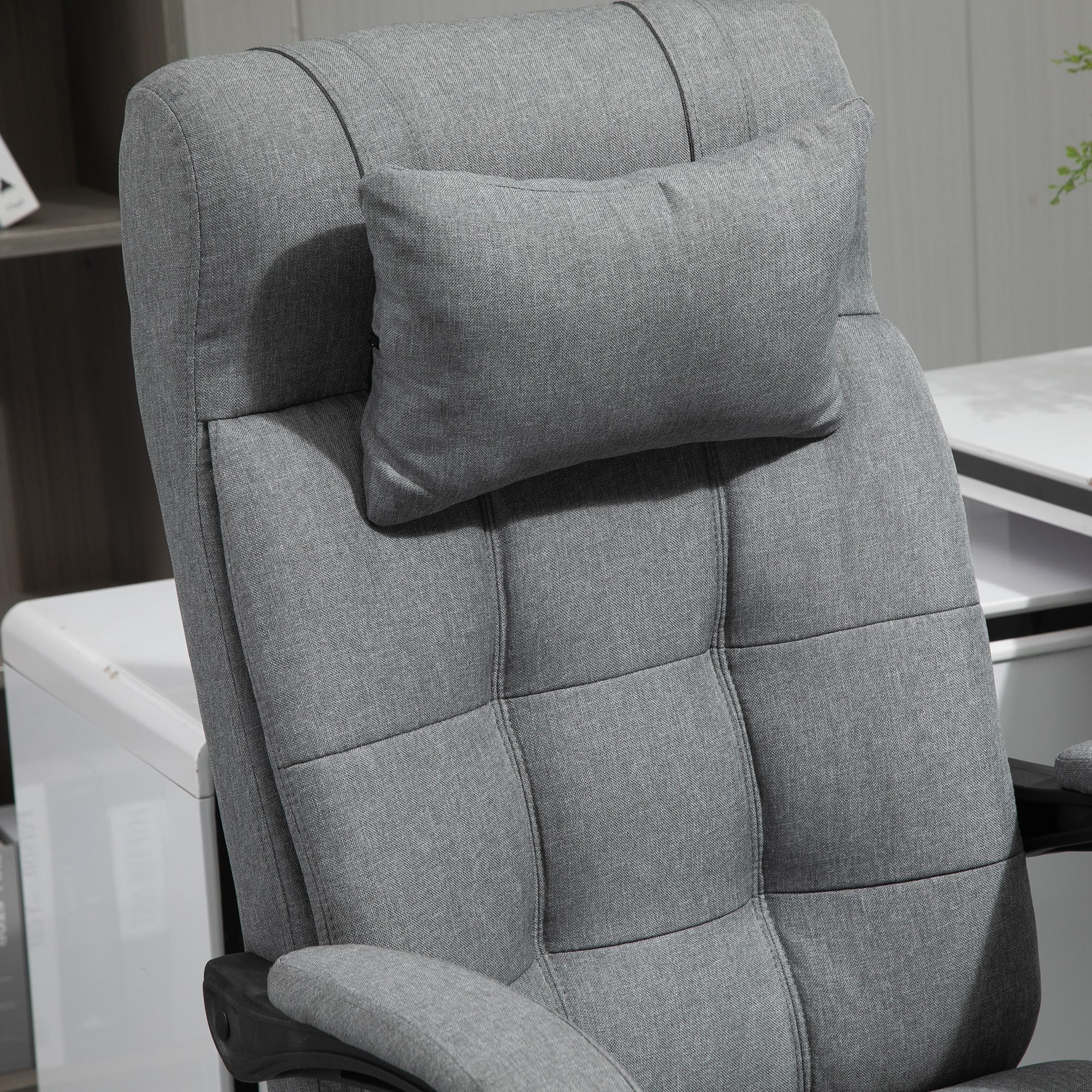Office Chair Ergonomic Desk Chair with Reclining Function, Headrest, Armrest, Height Adjustable Swivel Chair with Footrest Linen Look Light Grey
