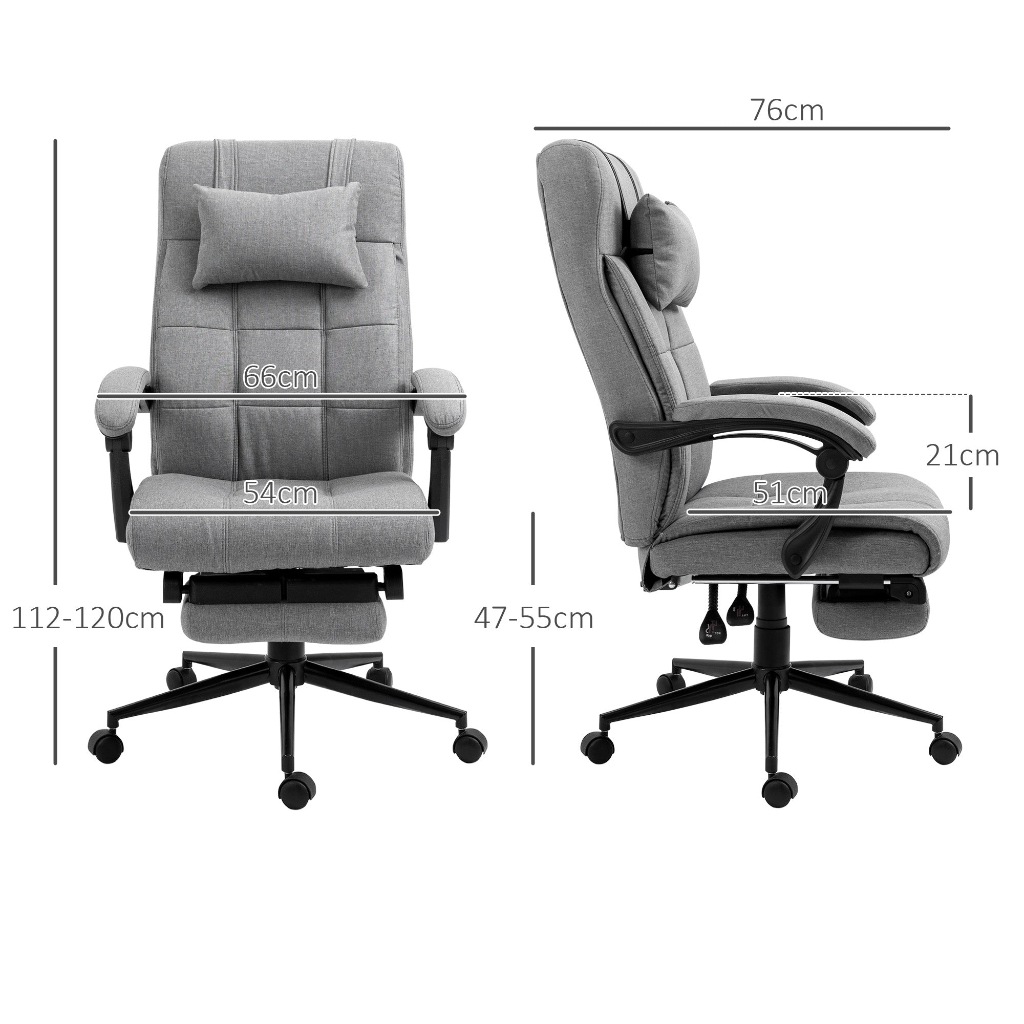 Office Chair Ergonomic Desk Chair with Reclining Function, Headrest, Armrest, Height Adjustable Swivel Chair with Footrest Linen Look Light Grey