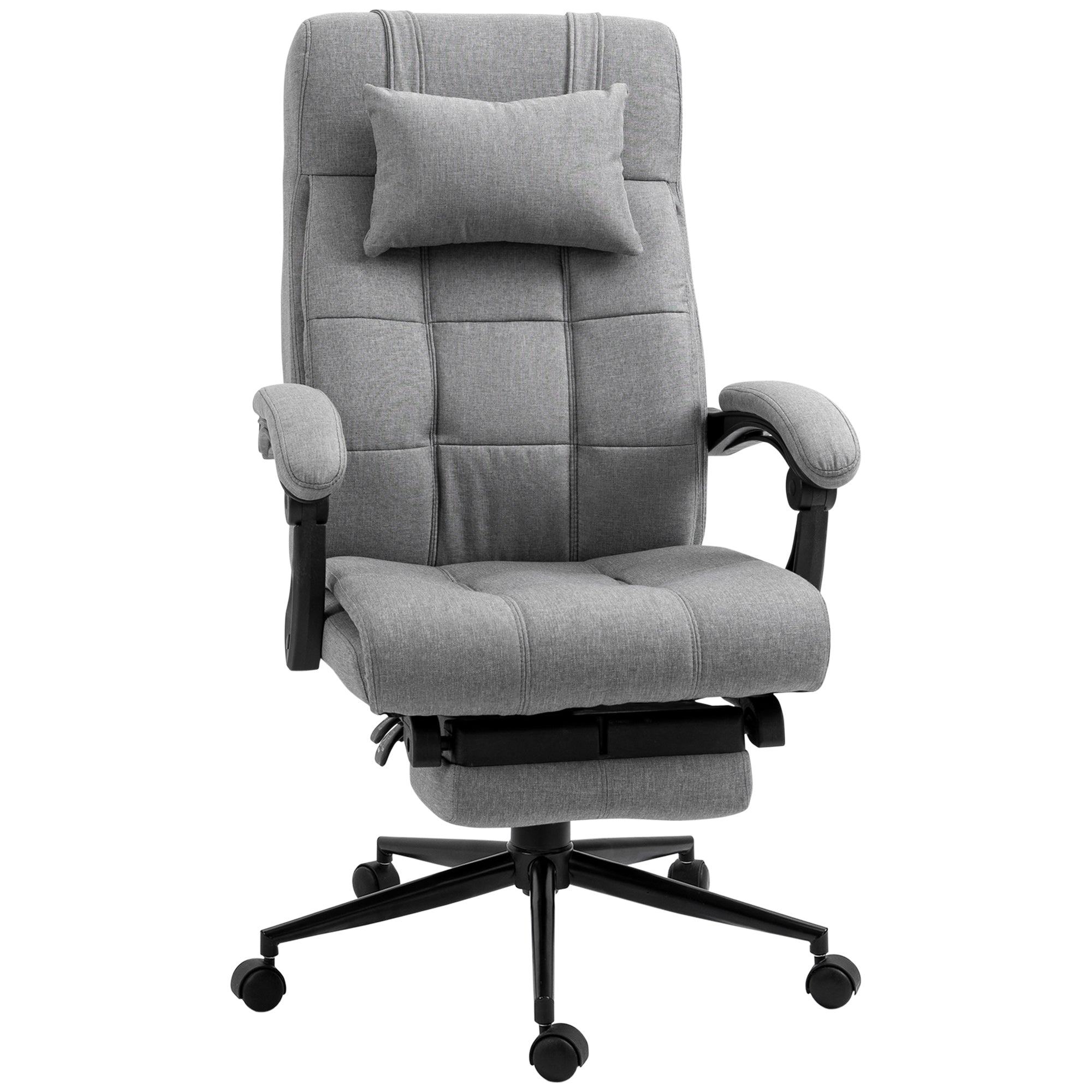 Office Chair Ergonomic Desk Chair with Reclining Function, Headrest, Armrest, Height Adjustable Swivel Chair with Footrest Linen Look Light Grey