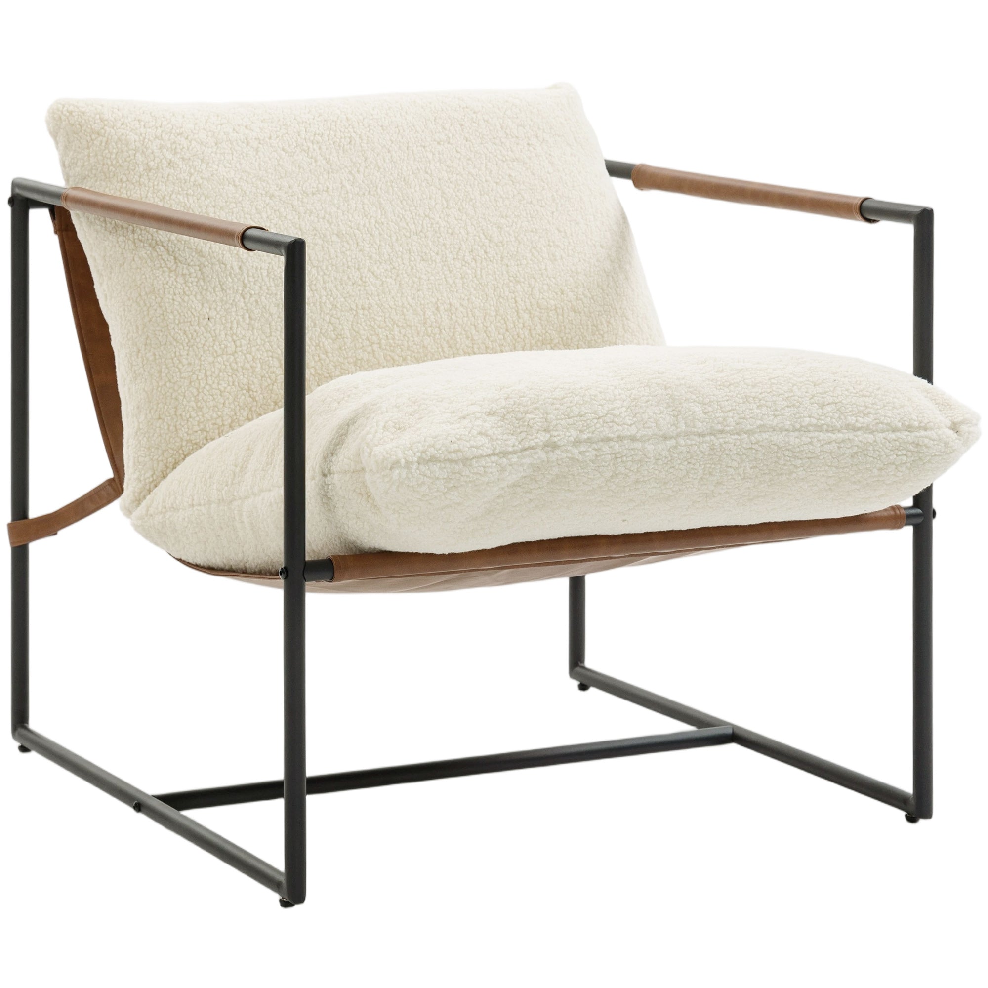 Bouclé Accent Chair – Plush Wide Seat, Carbon Steel Frame, Cream