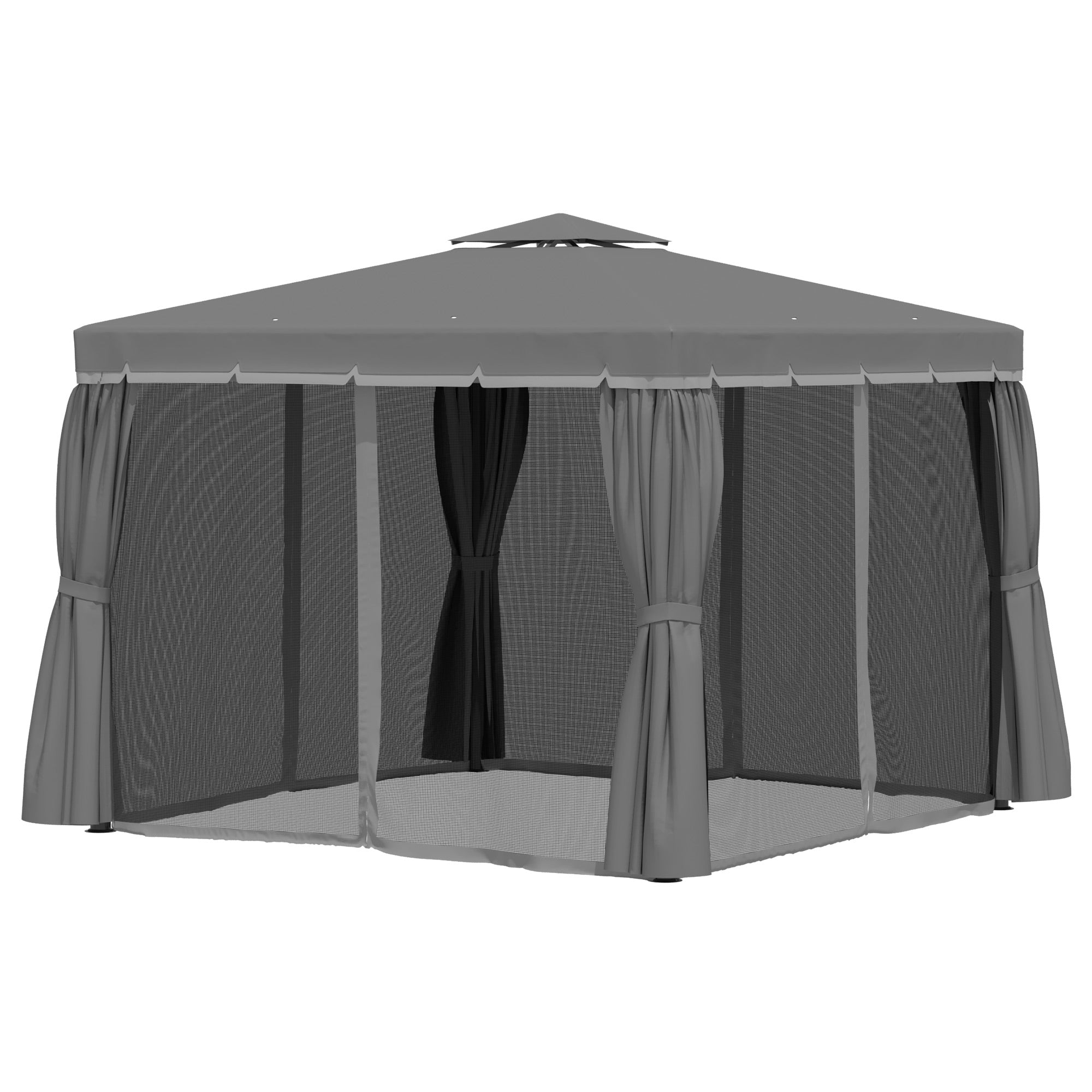 Garden Gazebo Pavilion 2.96 x 2.96 m Garden Tent with Double Roof Marquee Party Tent with 4 x Side Panels Mosquito Net Weatherproof Aluminum Polyester Dark Gray
