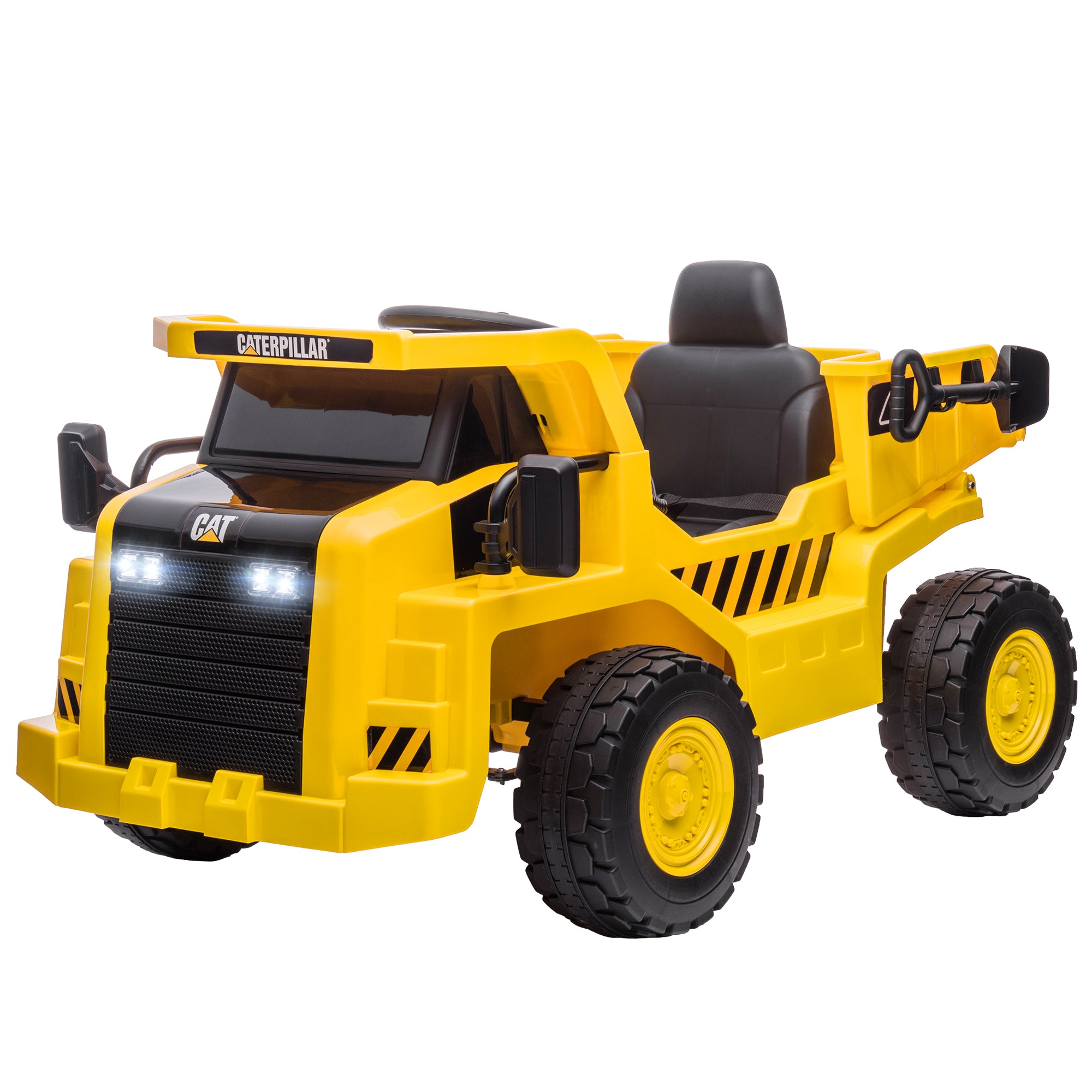 Children's Electric Tractor 12V Sit-On Tractor with 2.4 GHz Remote Control, Bucket, Shovel, Electric Car with Music, Speaker, Headlights, 3-5 km/h, for 3-6 Year Olds, Yellow