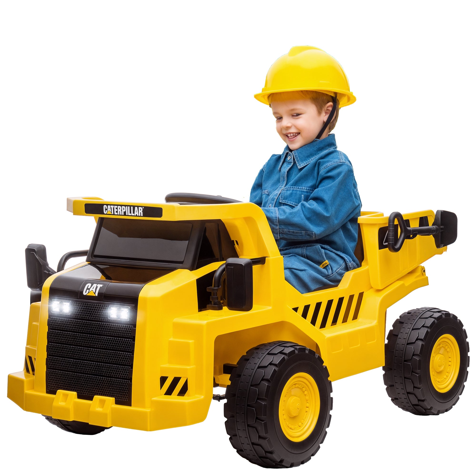 Children's Electric Tractor 12V Sit-On Tractor with 2.4 GHz Remote Control, Bucket, Shovel, Electric Car with Music, Speaker, Headlights, 3-5 km/h, for 3-6 Year Olds, Yellow