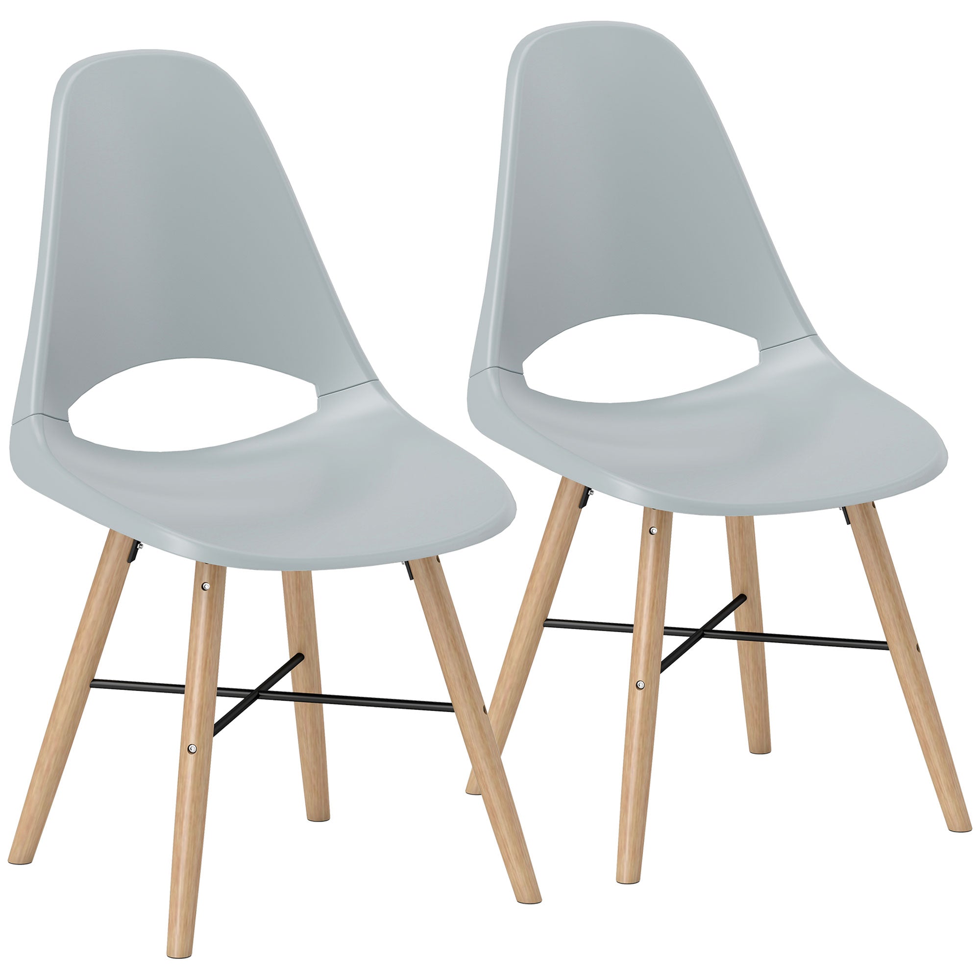 Set of 2 Dining Room Chairs, Modern Kitchen Chairs with Cut-Out Backrest Design and Rubber Wood Legs, Plastic Chairs for Kitchen, Bedroom, Office, and Living Room, Gray