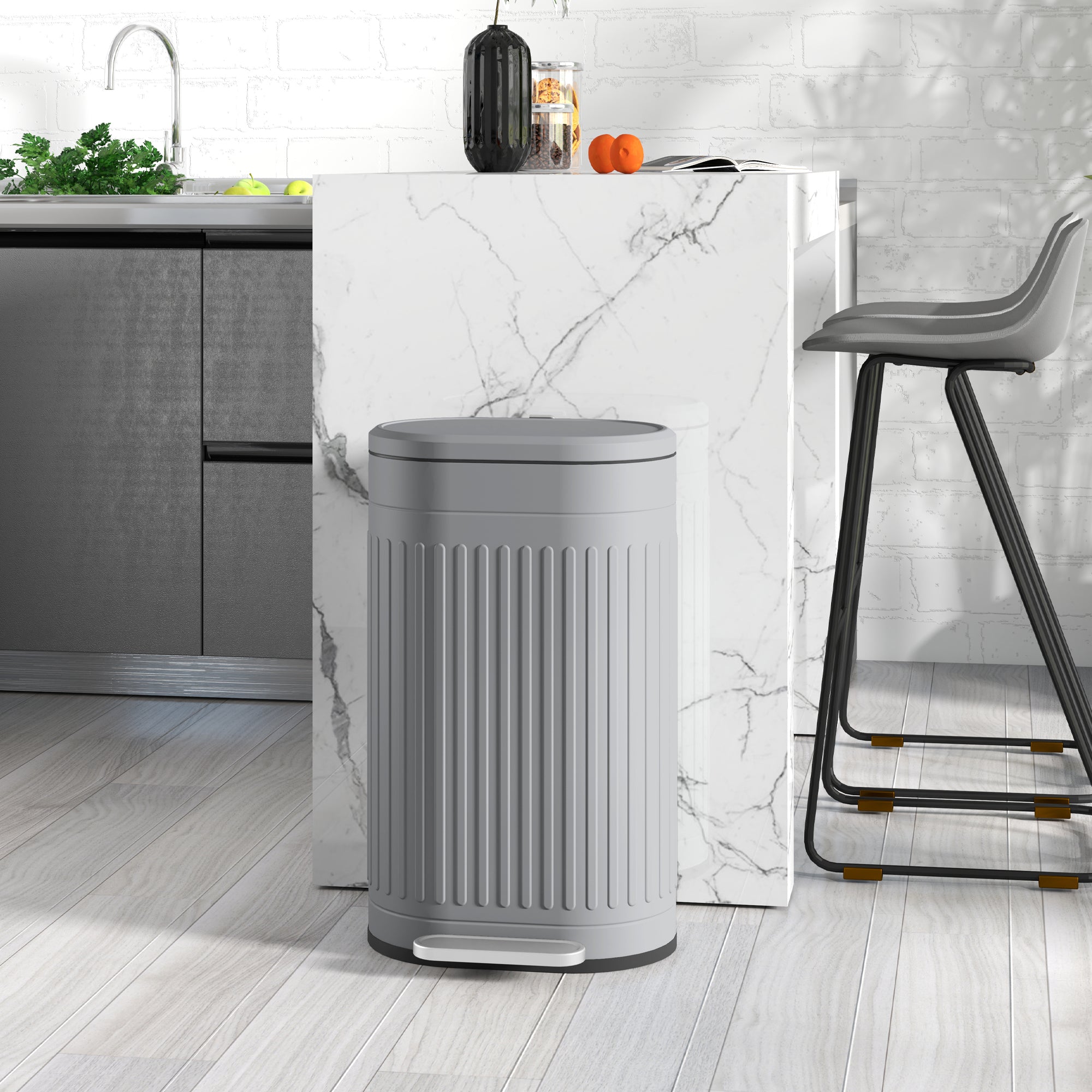 30 L Pedal Bin with Removable Inner Bucket and Soft-Close Lid, Gray — 36.5 x 31.2 x 60.8 cm (14.4 x 12.3 x 23.9 in)
