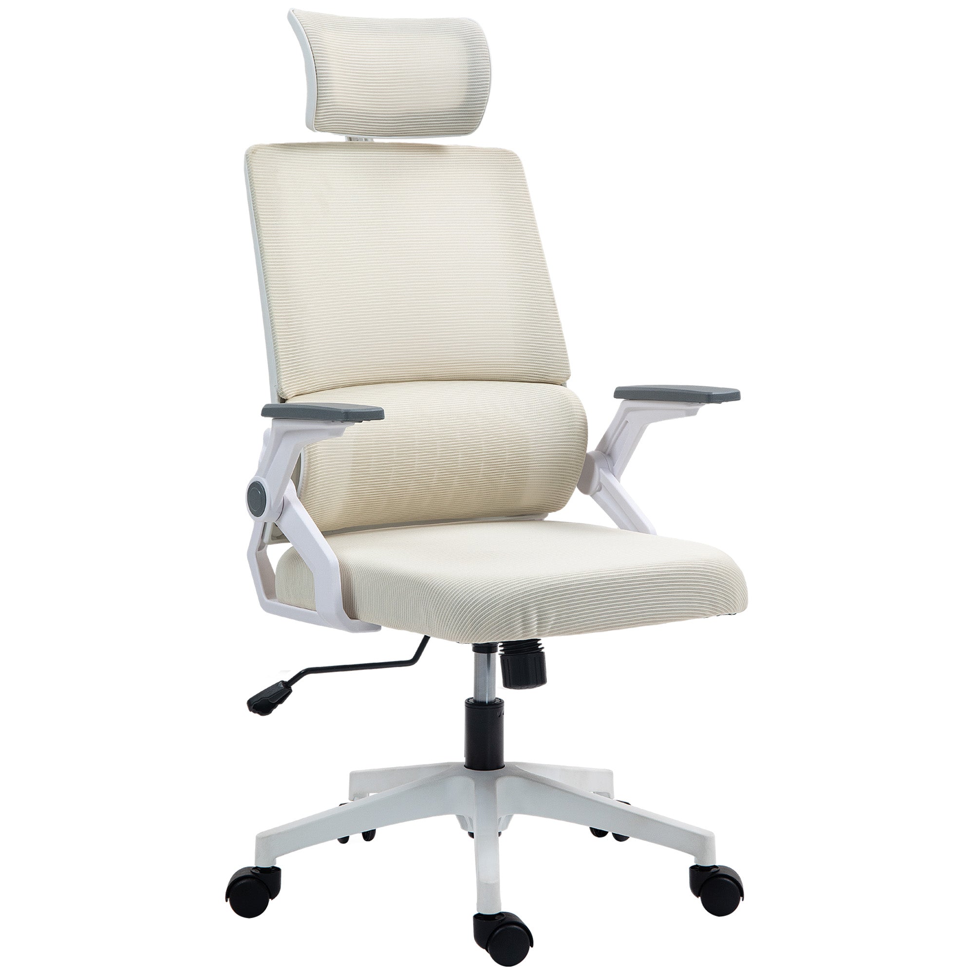 Mesh Office Chair with Reclining Function Swivel Desk Chair with Adjustable Height Adjustable Headrest and Armrests Load Capacity 120 kg for Study Beige