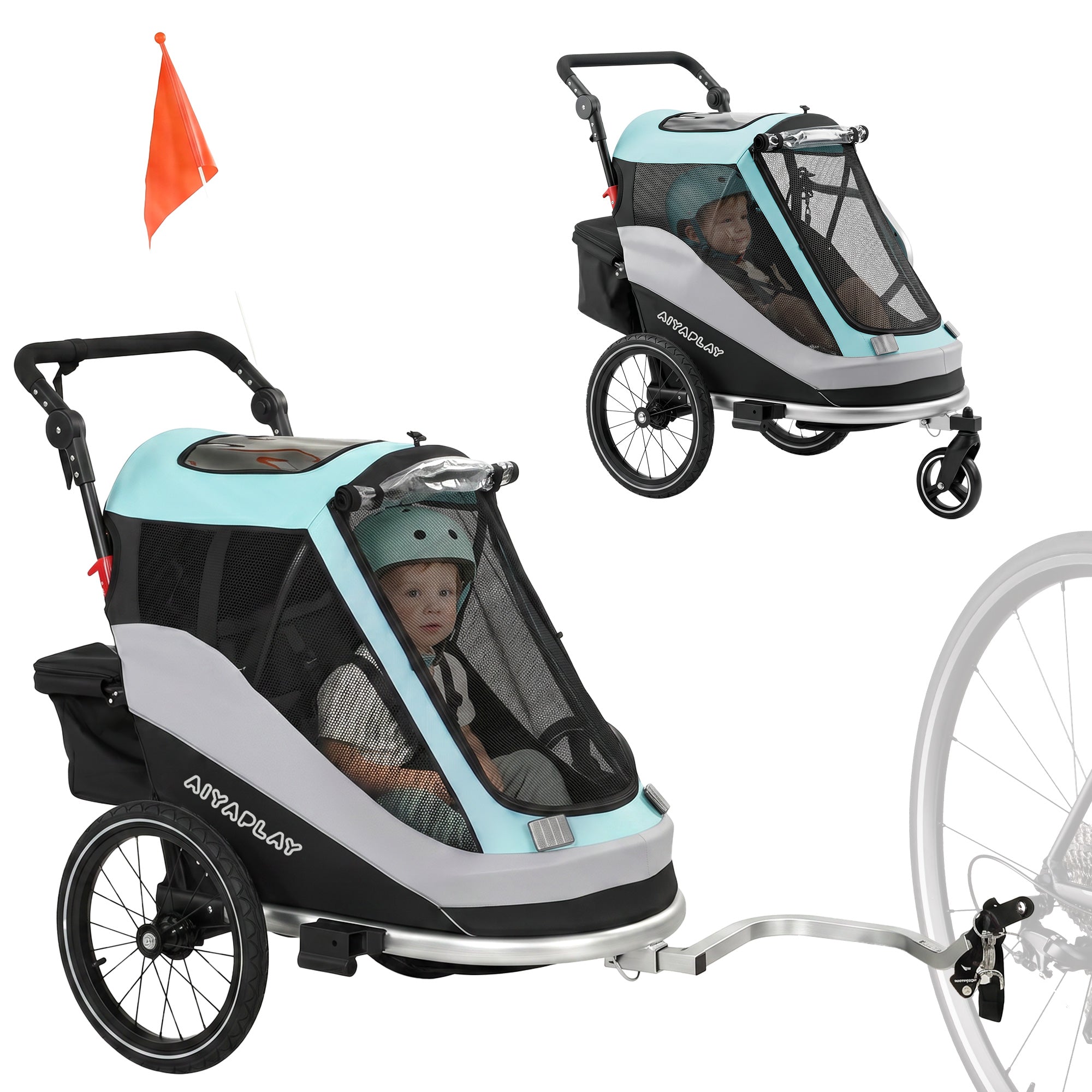 2-in-1 Foldable Bike Trailer & Stroller — Child Bicycle Trailer with 5-Point Harness, Reflectors, 16" Air Tires, Brake, Storage — For Children 12+ Months (Max 39.7 lbs trailer)