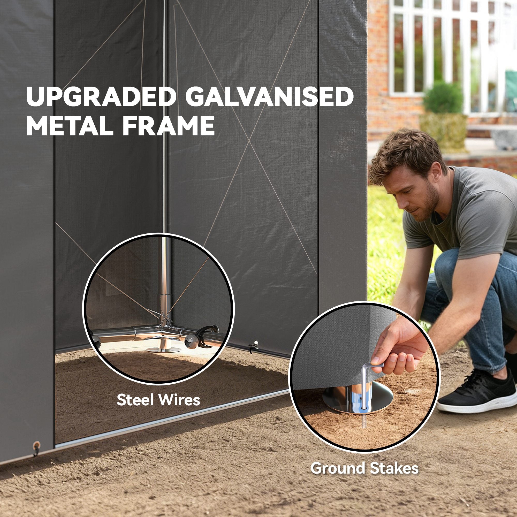 Waterproof Garden Storage Shelter 1.87 x 1.20 m (6.1 x 3.9 ft) – Sloped Roof, Roll-Up Zip Door, Vent, Reinforced Metal Frame, UV Resistant – Dark Gray