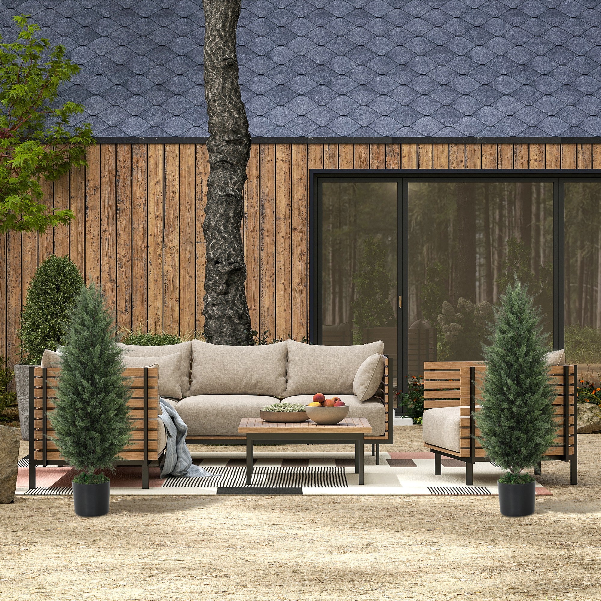 Artificial Cypress 2-piece set large 90 cm artificial plant, artificial plants in pot, UV resistant artificial tree like real decoration for living room bedroom outdoor