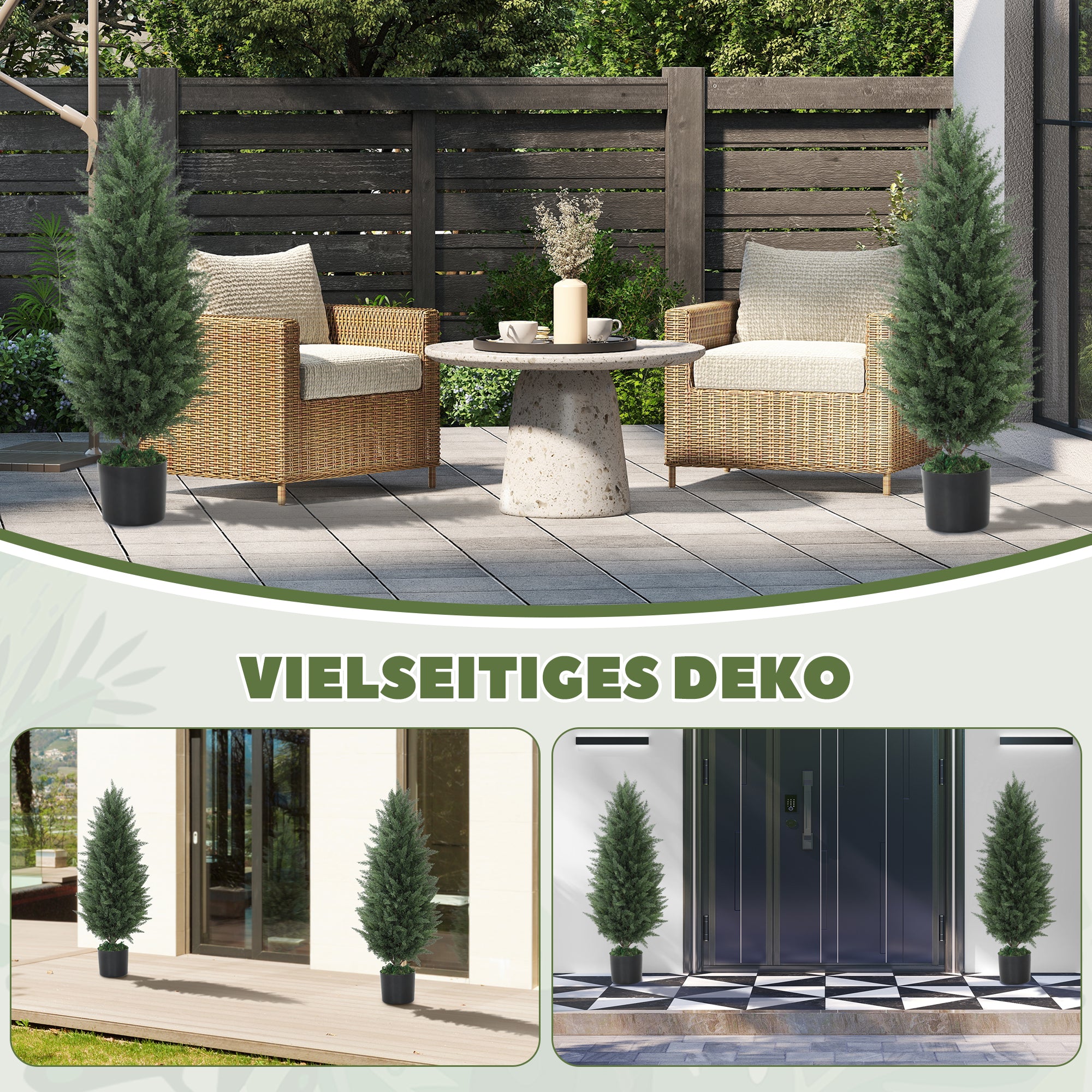 Artificial Cypress 2-piece set large 90 cm artificial plant, artificial plants in pot, UV resistant artificial tree like real decoration for living room bedroom outdoor
