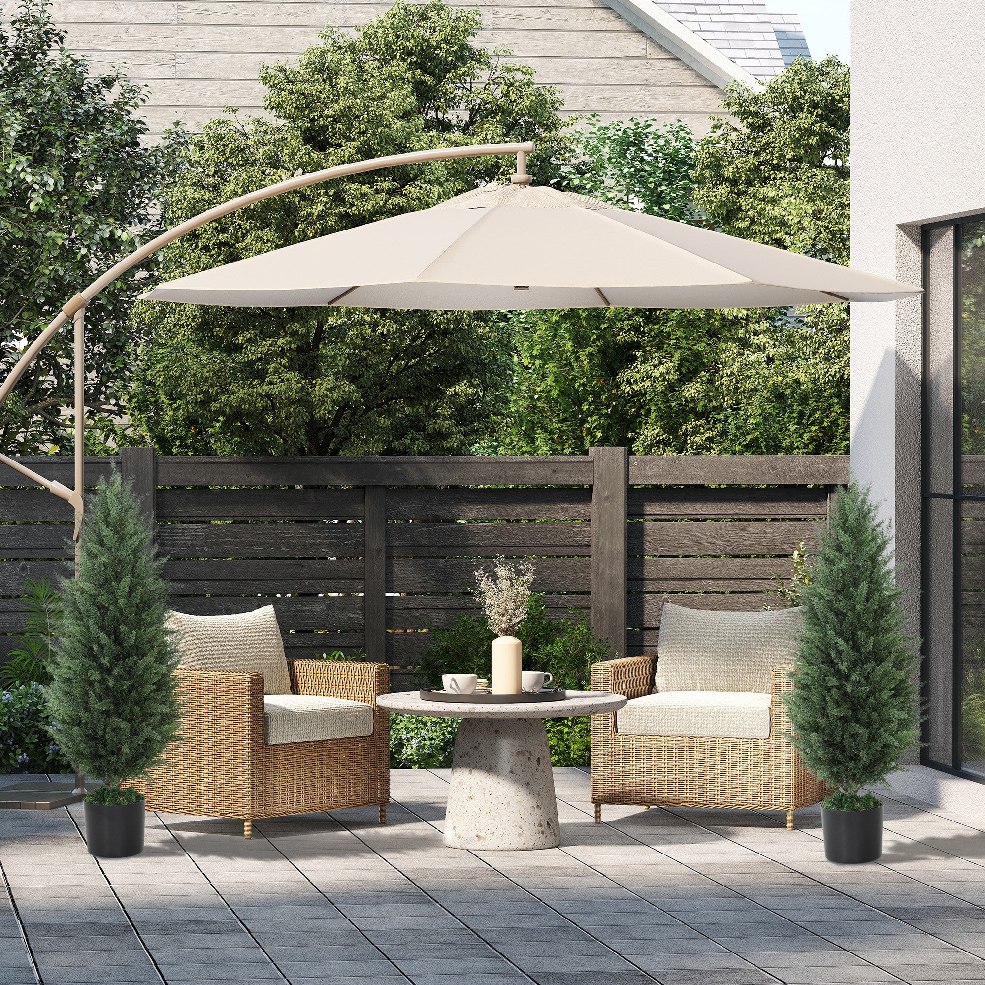 Artificial Cypress 2-piece set large 90 cm artificial plant, artificial plants in pot, UV resistant artificial tree like real decoration for living room bedroom outdoor