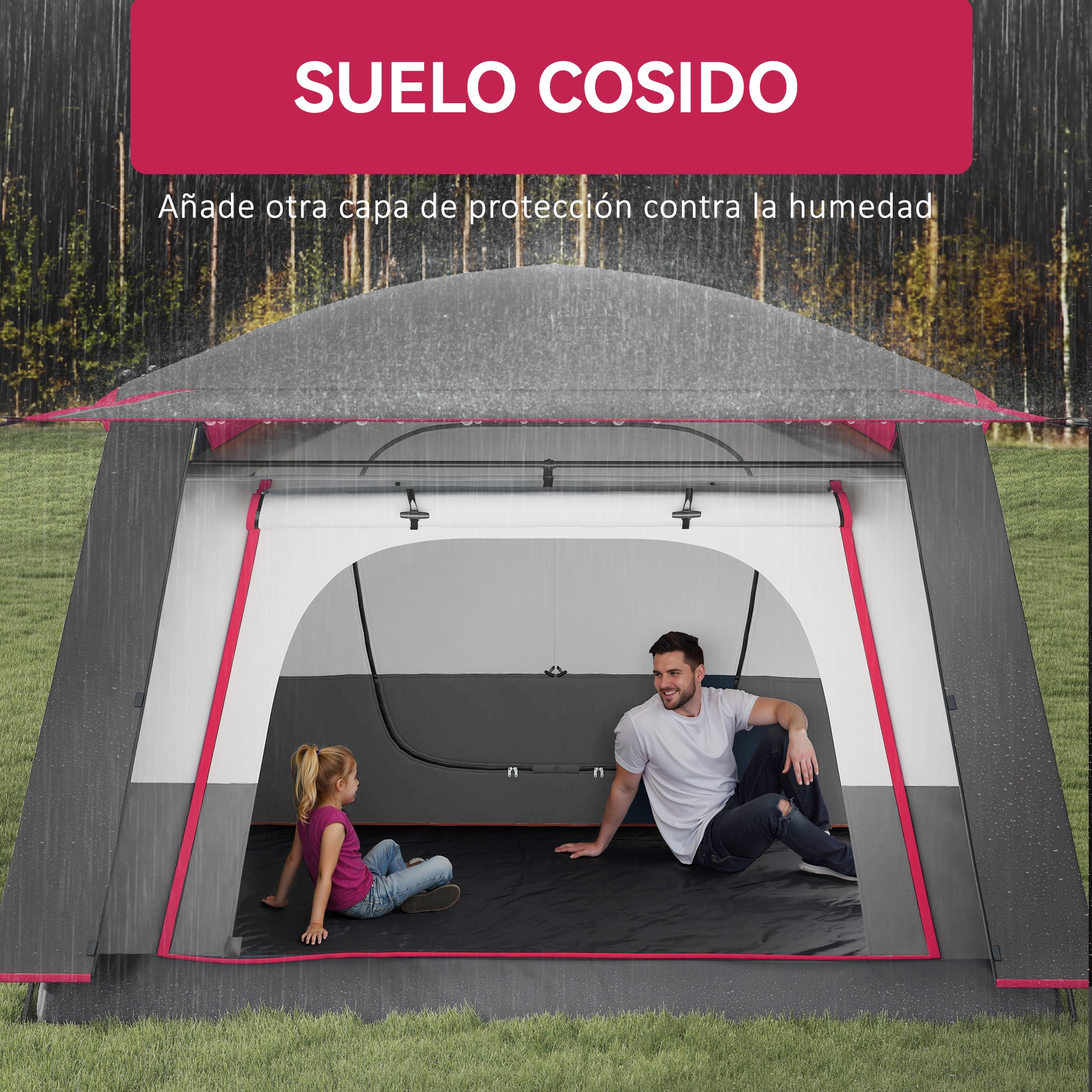Family Tent for 4-6 People Tunnel Tent with 2 Sleeping Areas Awning Waterproof 3000 mm UV Protection for Fishing Hiking Red
