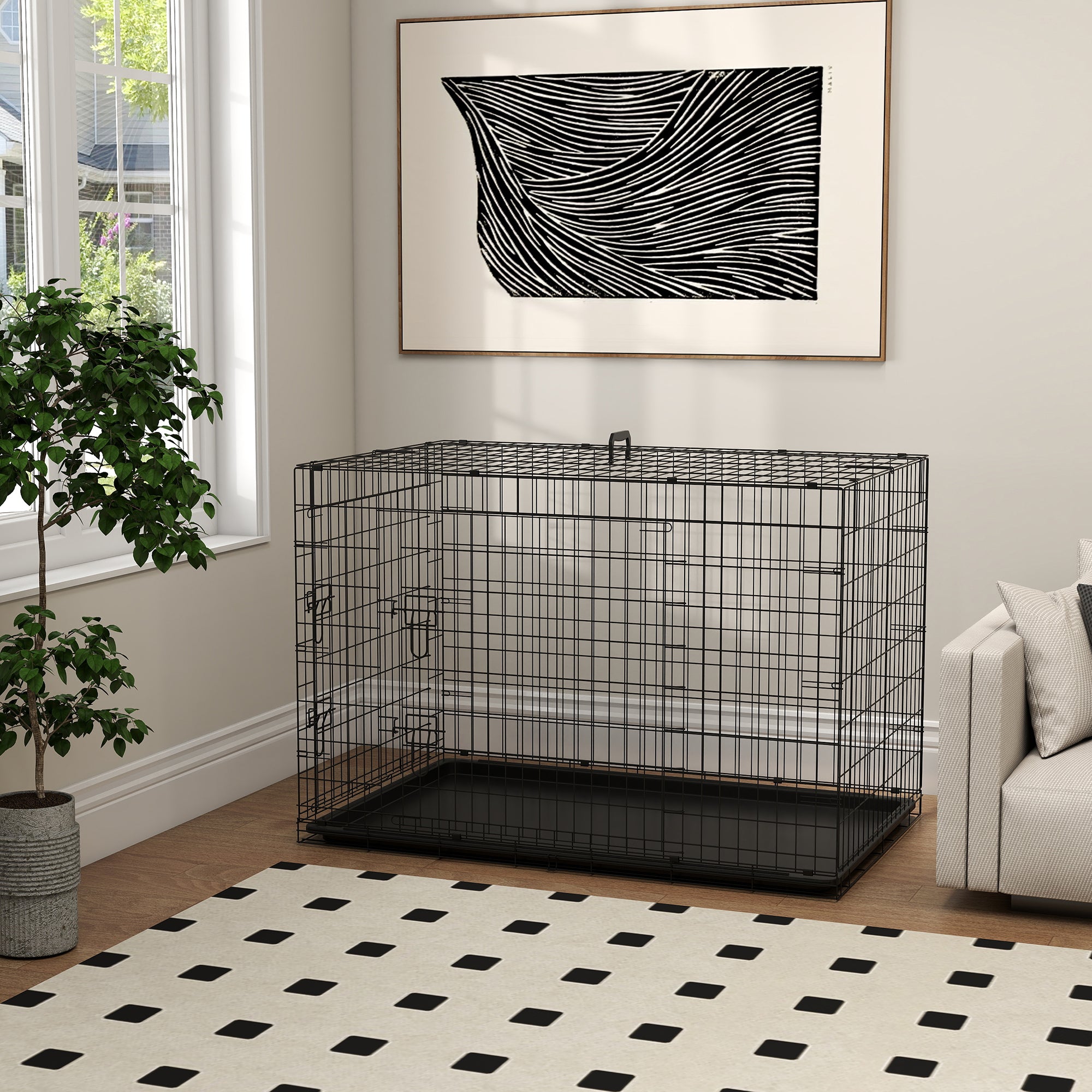 Foldable Dog Cage Dog Carrier with 2 Doors Removable Tray and Transport Handle 121x77x82 cm Black