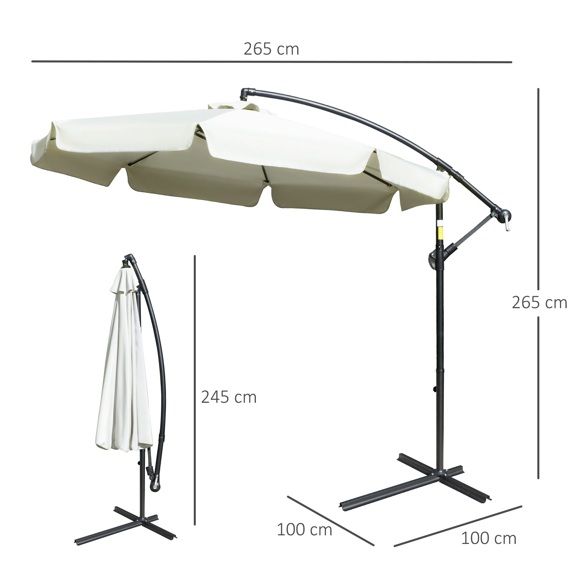 Cantilever Umbrella 2.7x2.7m with Adjustable Roof, Cross Base, Air Vents, Crank, Inclining Garden Umbrella in Metal and Polyester, for Patio Terrace, Beige