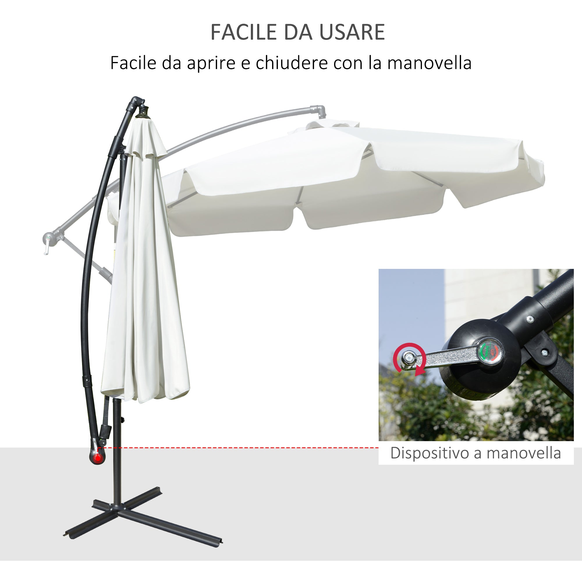 Cantilever Umbrella 2.7x2.7m with Adjustable Roof, Cross Base, Air Vents, Crank, Inclining Garden Umbrella in Metal and Polyester, for Patio Terrace, Beige