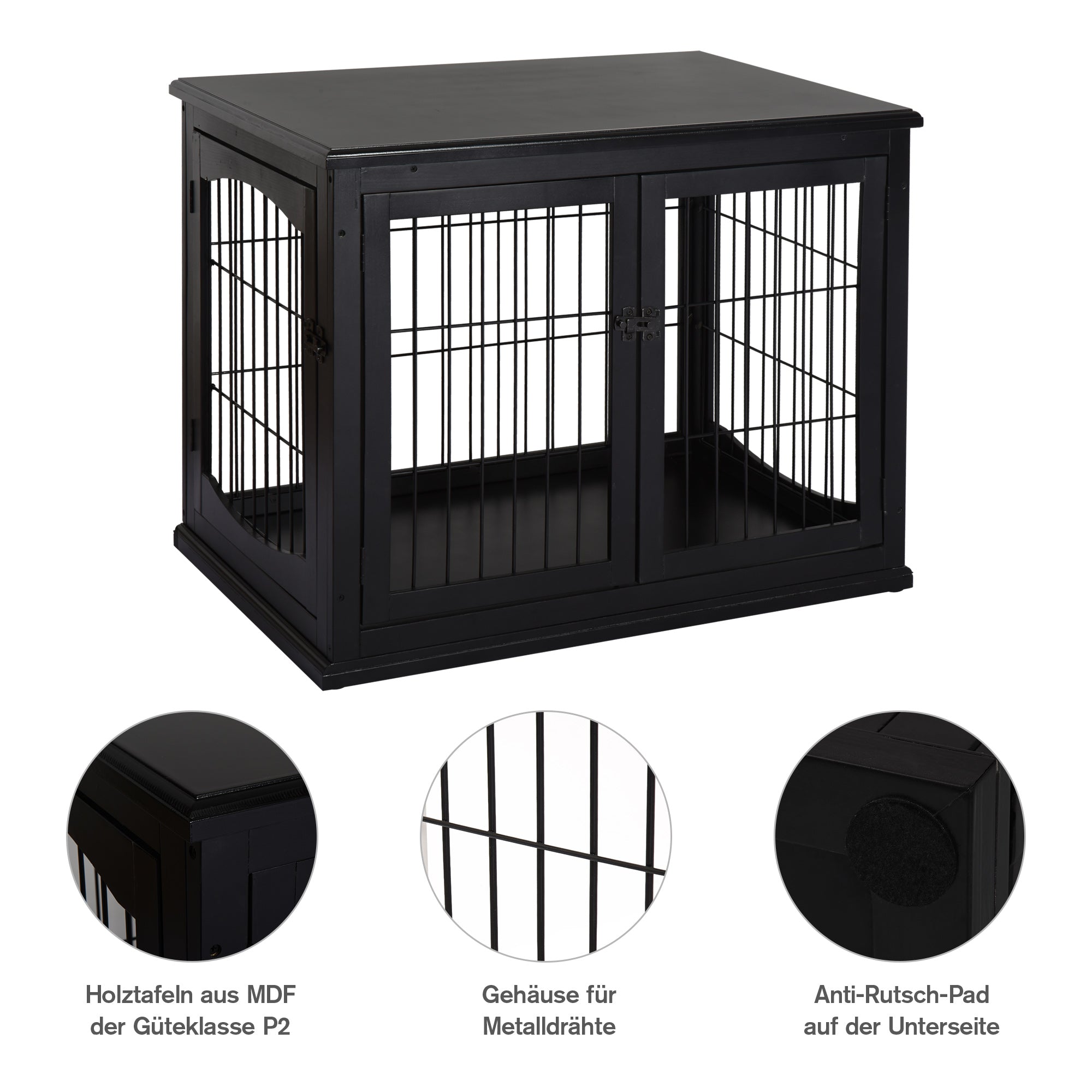 Home Dog Crate, Dog House with 2 Entrances, Lockable Dog Crate, Dog House for Small Dogs, Black, 58.5 x 81 x 66 cm