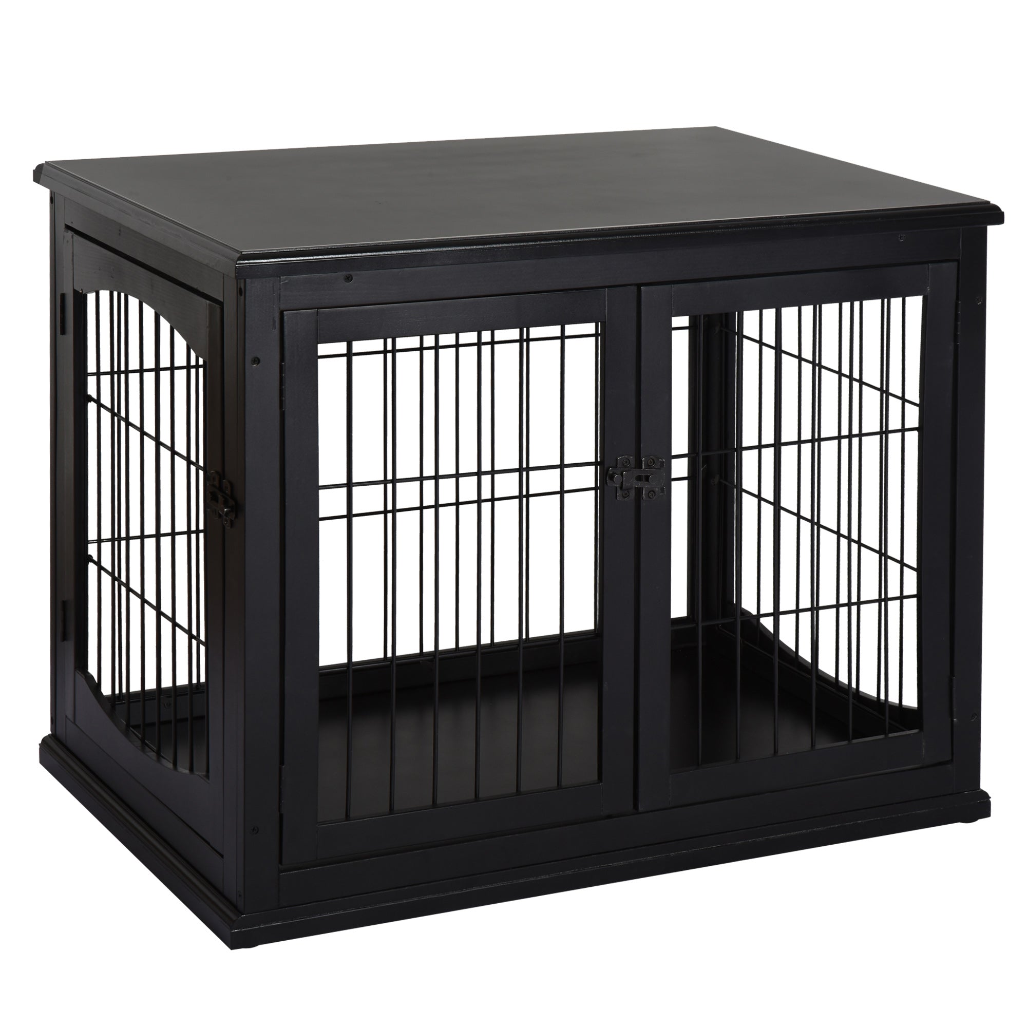 Home Dog Crate, Dog House with 2 Entrances, Lockable Dog Crate, Dog House for Small Dogs, Black, 58.5 x 81 x 66 cm