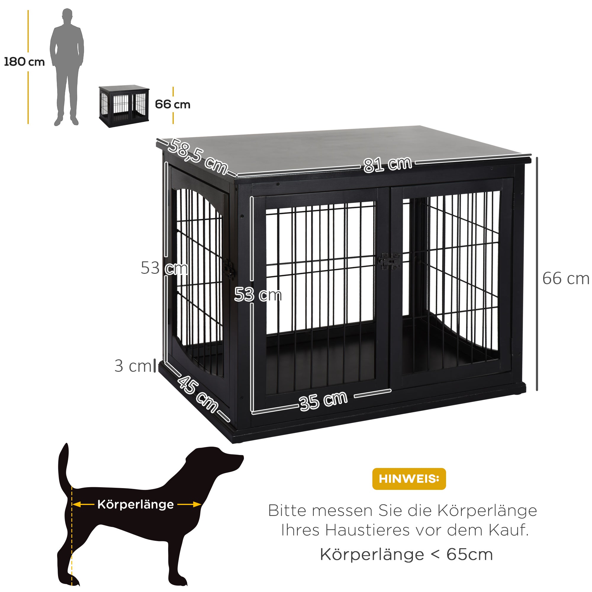 Home Dog Crate, Dog House with 2 Entrances, Lockable Dog Crate, Dog House for Small Dogs, Black, 58.5 x 81 x 66 cm