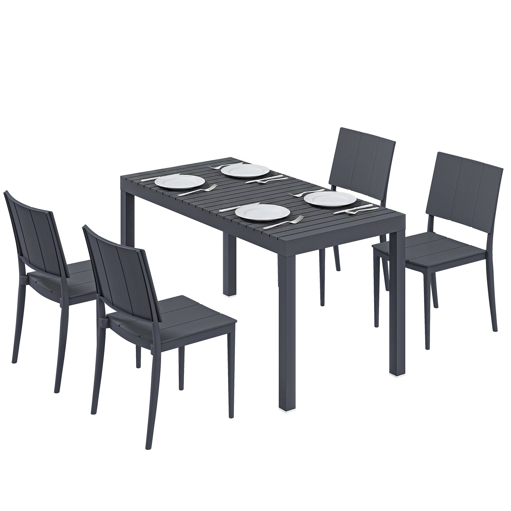 4-Person Garden Furniture Set with Stackable Chairs - PP Slatted Table & Chairs for Balcony and Patio, Anthracite Gray