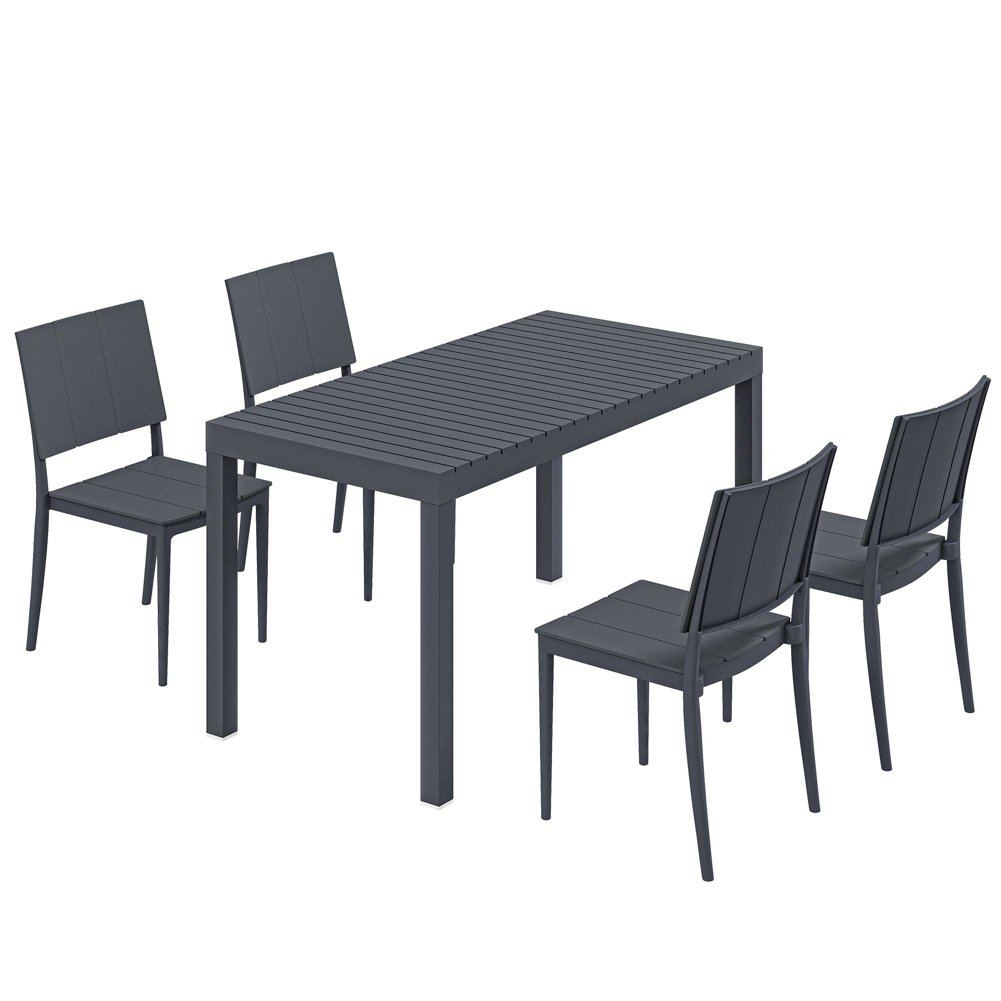 4-Person Garden Furniture Set with Stackable Chairs - PP Slatted Table & Chairs for Balcony and Patio, Anthracite Gray
