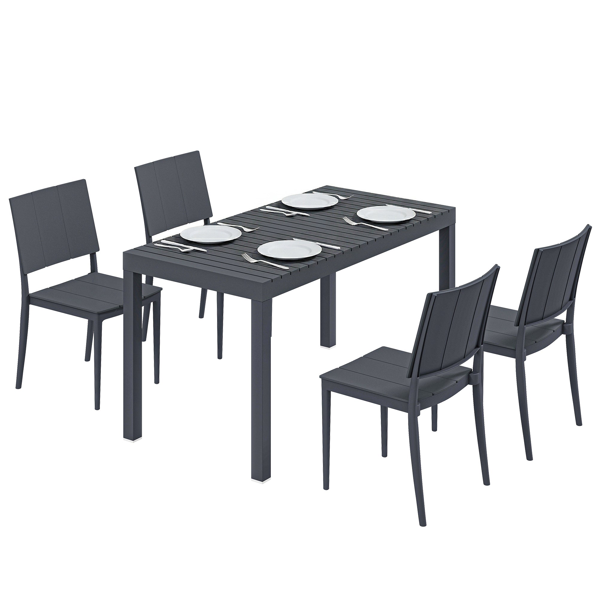 4-Person Garden Furniture Set with Stackable Chairs - PP Slatted Table & Chairs for Balcony and Patio, Anthracite Gray