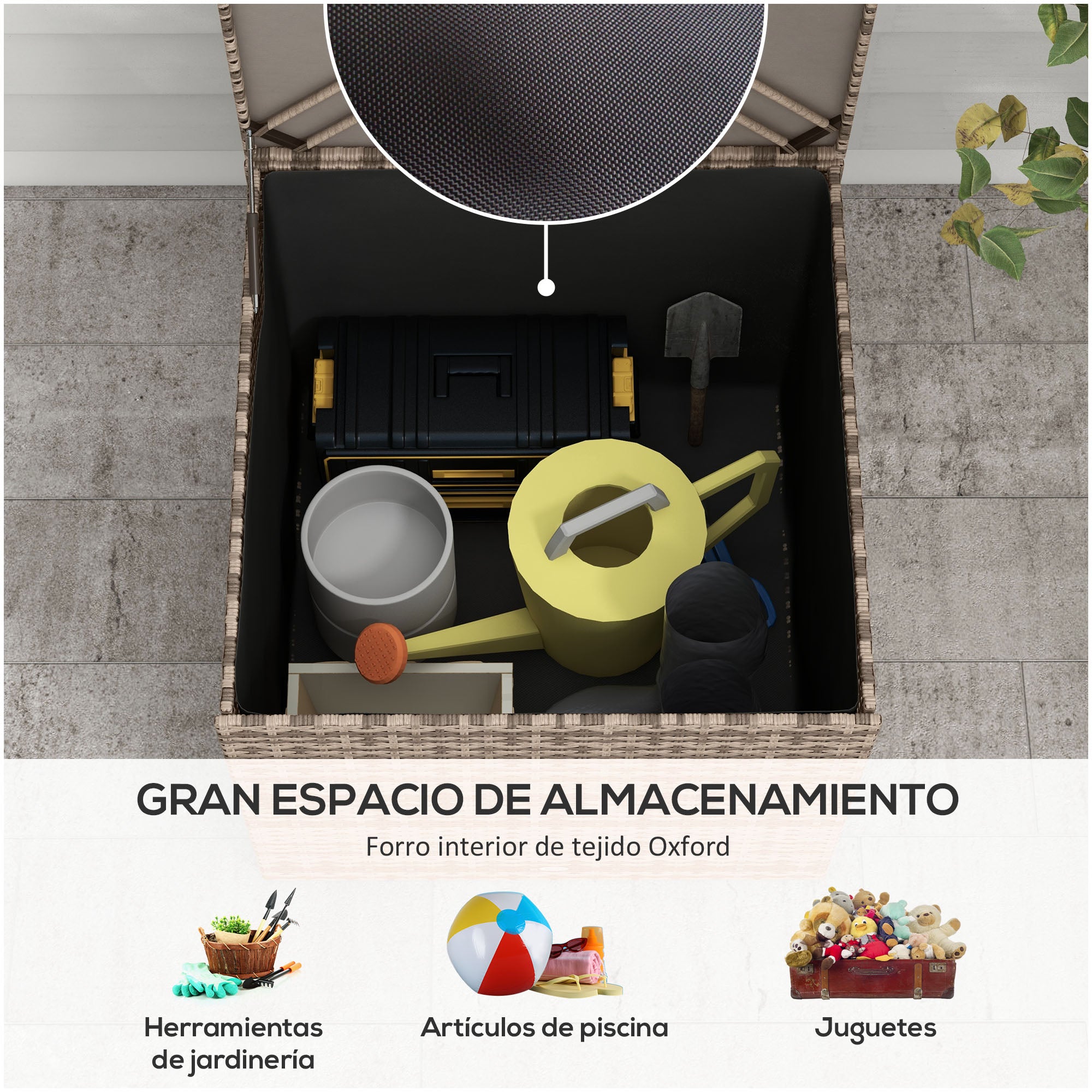 Synthetic Rattan Outdoor Chest 75x75x70 cm Storage Box with Hydraulic Rod and Steel Frame Load 50 kg Khaki