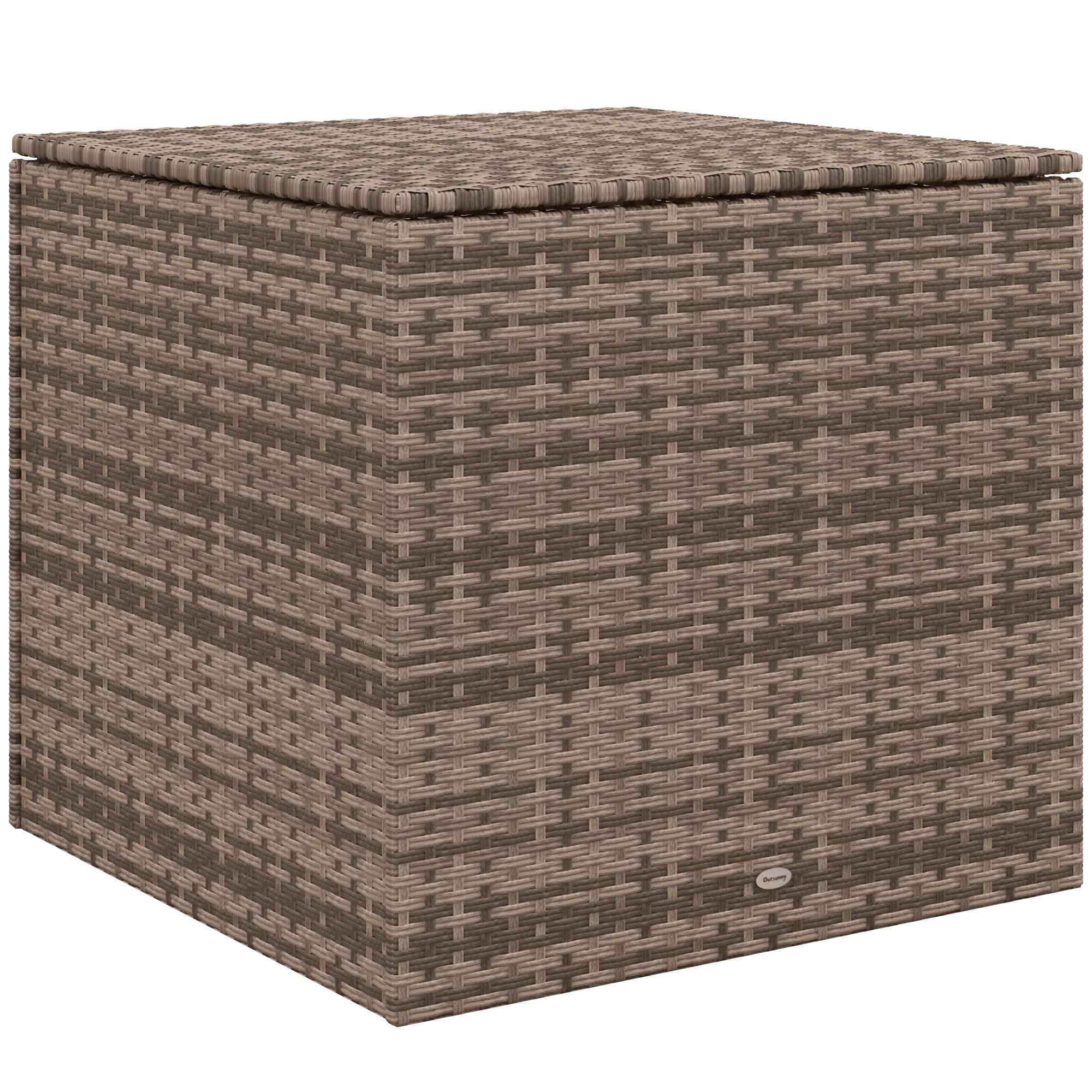 Synthetic Rattan Outdoor Chest 75x75x70 cm Storage Box with Hydraulic Rod and Steel Frame Load 50 kg Khaki