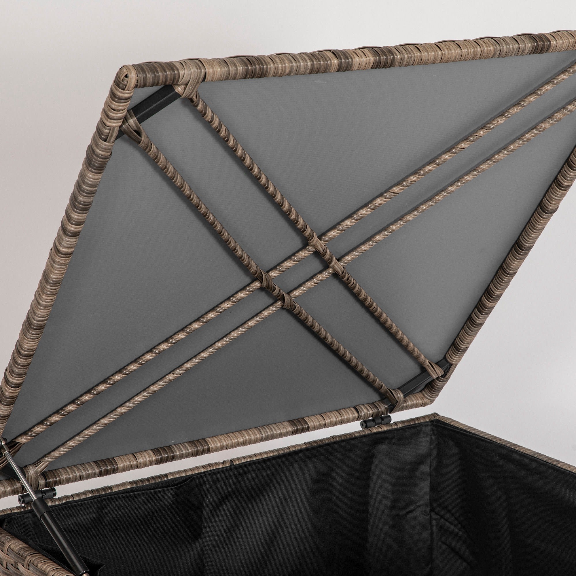 Synthetic Rattan Outdoor Chest 75x75x70 cm Storage Box with Hydraulic Rod and Steel Frame Load 50 kg Khaki