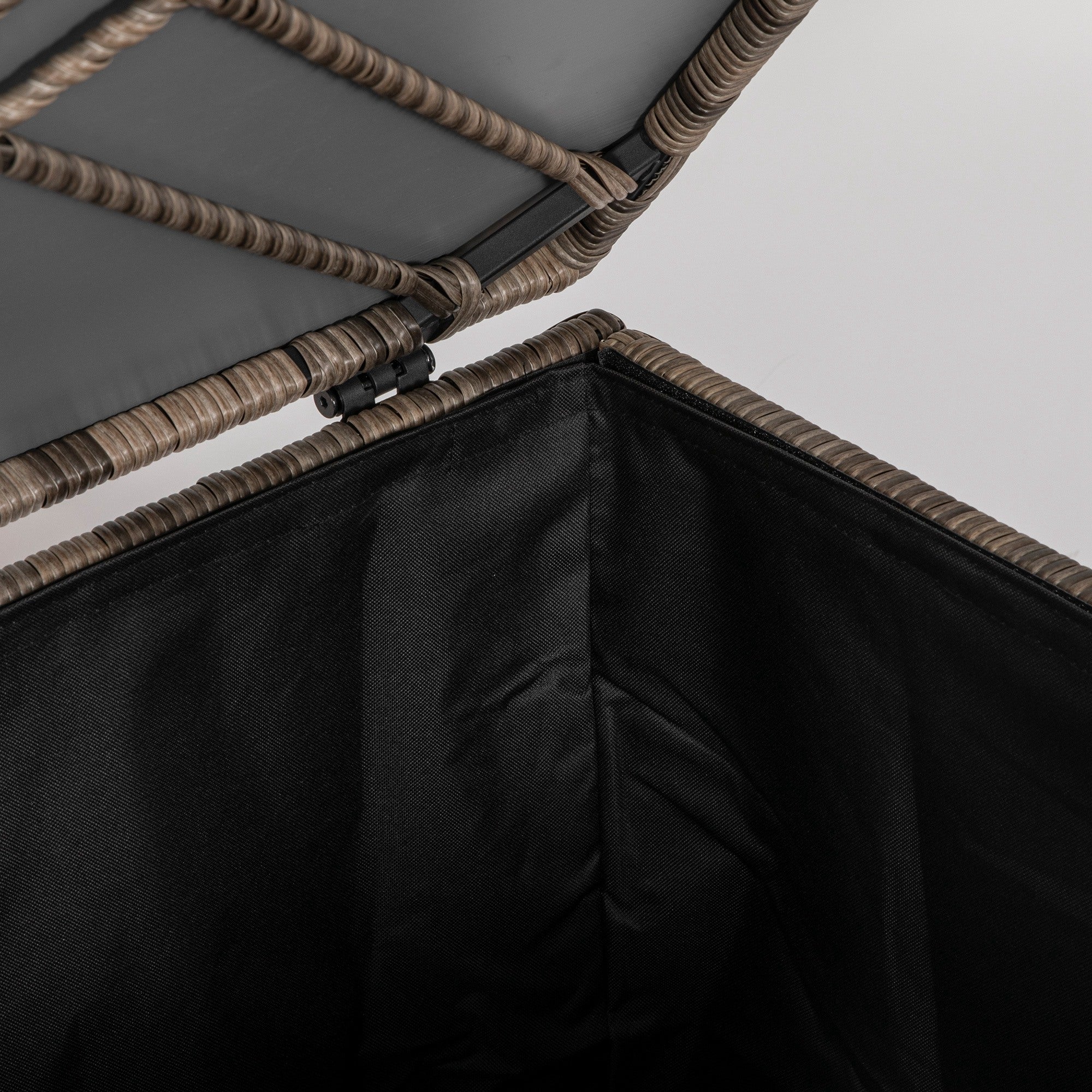 Synthetic Rattan Outdoor Chest 75x75x70 cm Storage Box with Hydraulic Rod and Steel Frame Load 50 kg Khaki