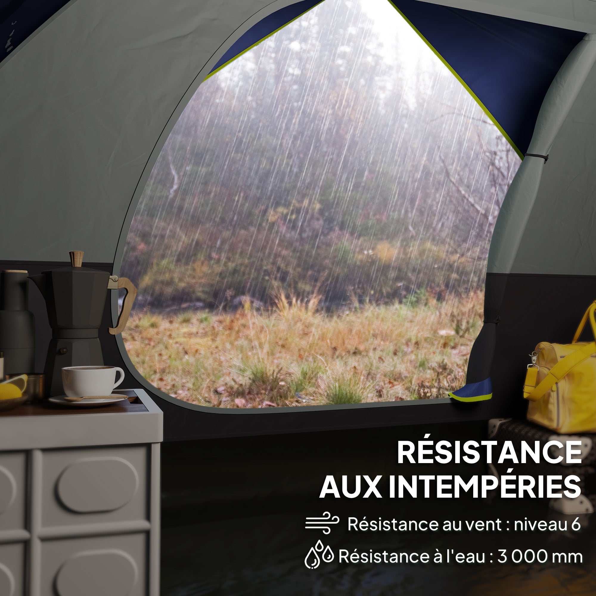 2-4 Person Camping Tent, Waterproof Family Dome Tent, with Window, 2 Pockets, Power Port, Carry Bag for Picnic, Hiking, Trekking, Camping, Dark Blue