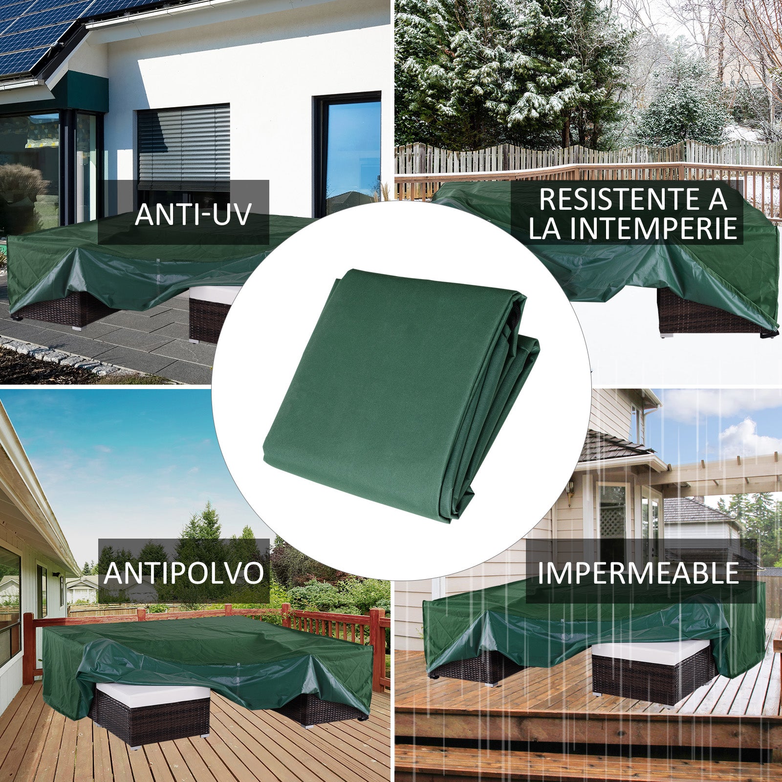 Garden Furniture Cover Outdoor 222x155x67 cm Waterproof UV-Resistant Dust-Proof Protective Cover for Terrace Patio Dark Green