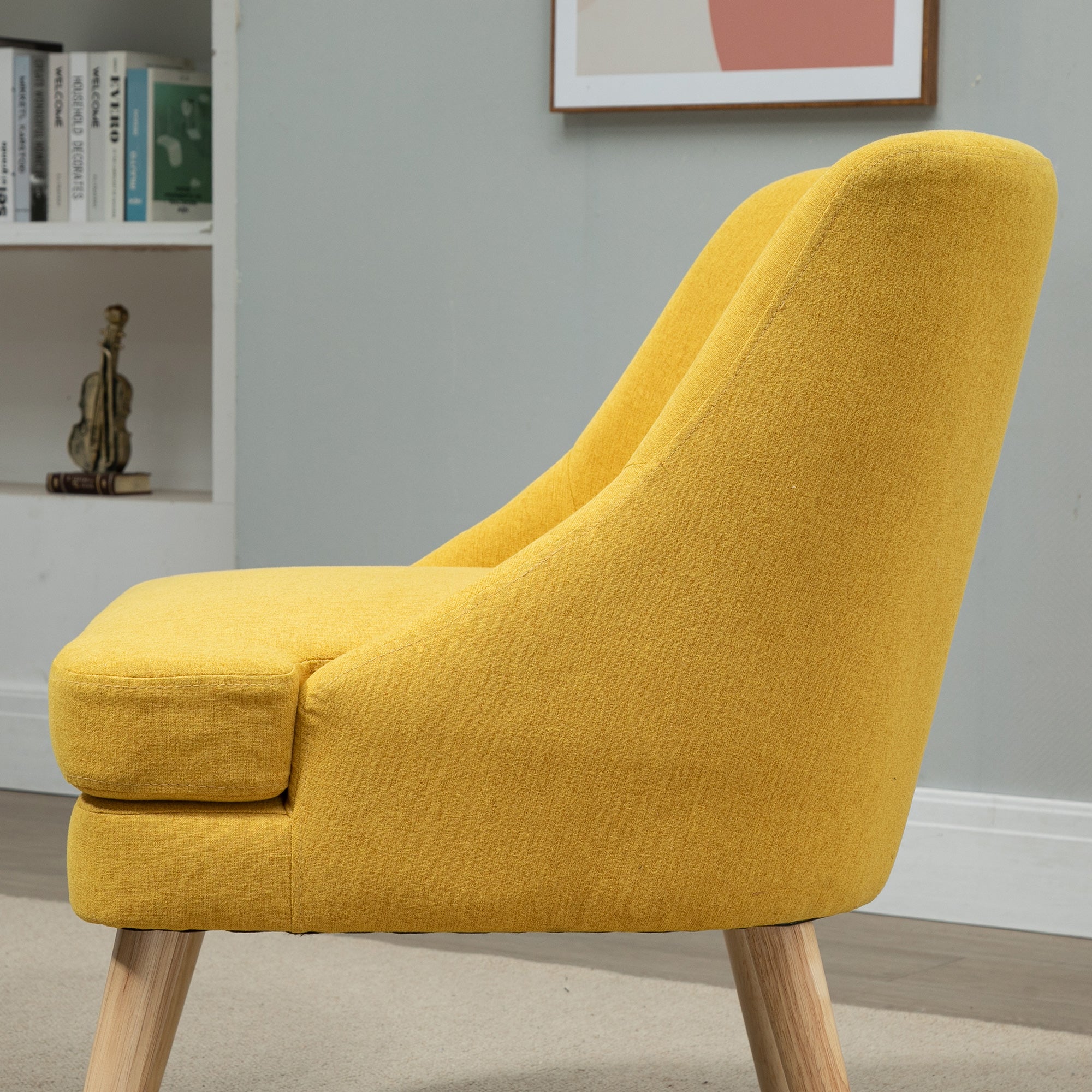 Chair Lounge Chair with Linen Look, Armrest, Upholstered Recliner with Wooden Legs, for Living Room, Bedroom, Yellow