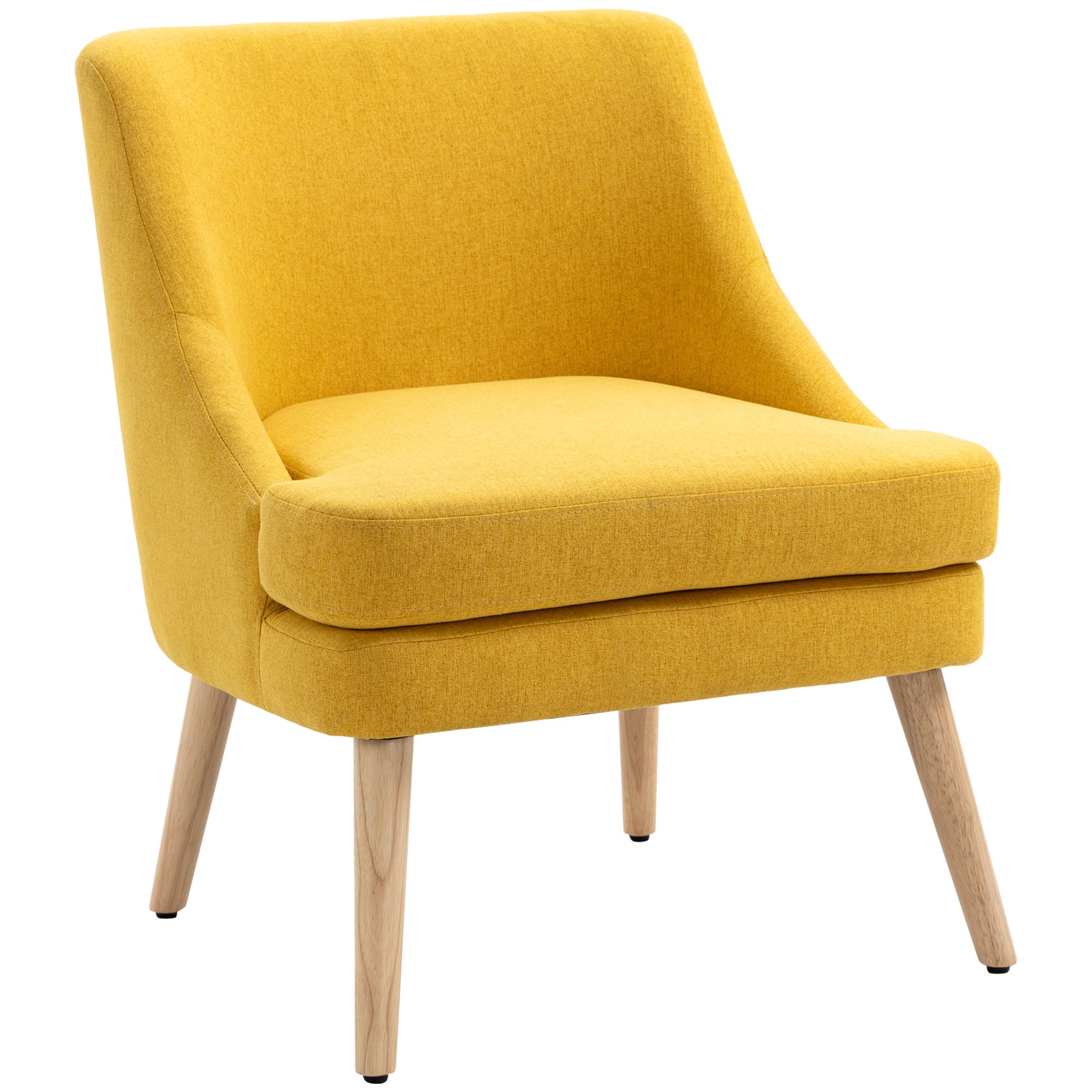 Chair Lounge Chair with Linen Look, Armrest, Upholstered Recliner with Wooden Legs, for Living Room, Bedroom, Yellow