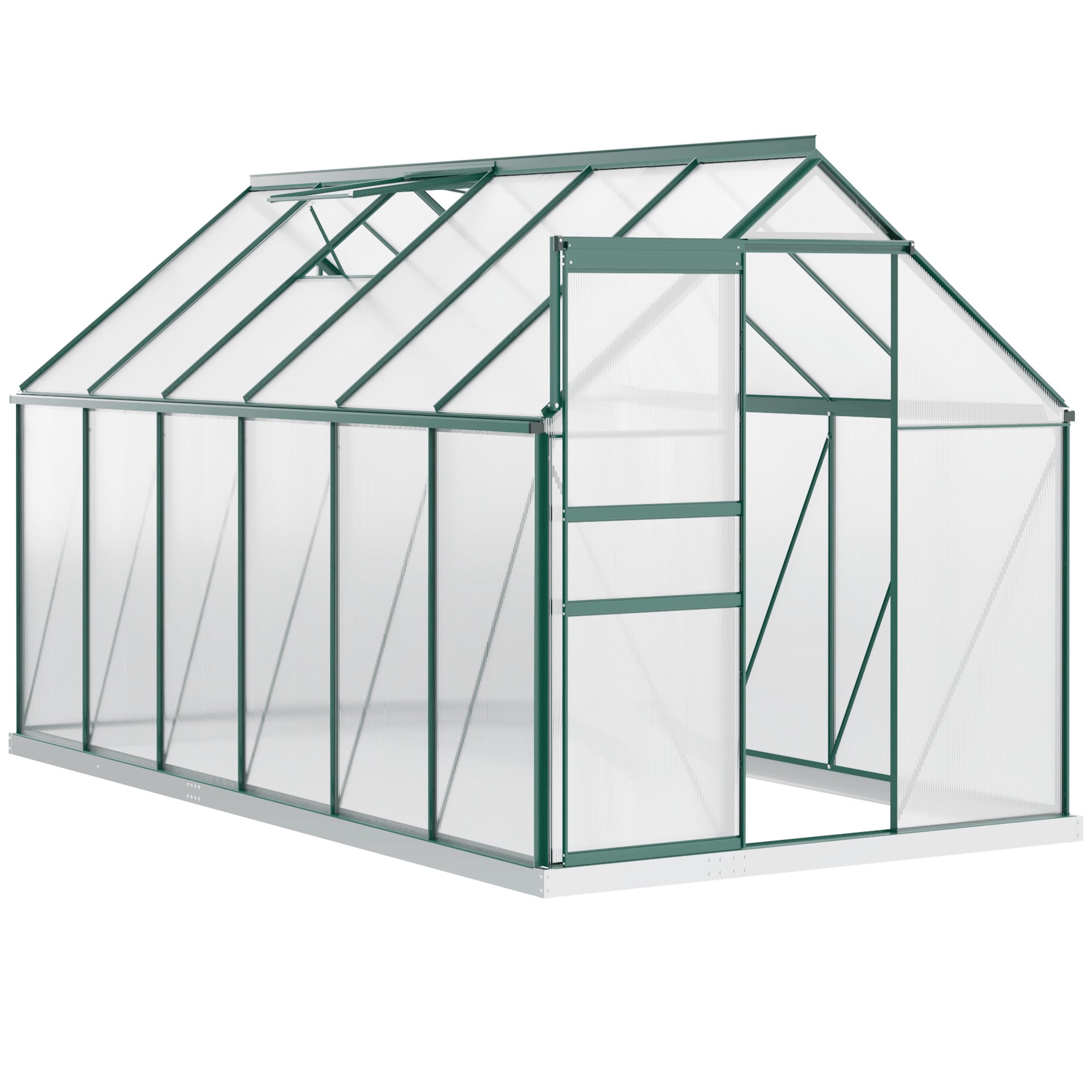 Polycarbonate Garden Greenhouse 190x375x199cm, with Openable Window and Sliding Door, Aluminum Frame, Green
