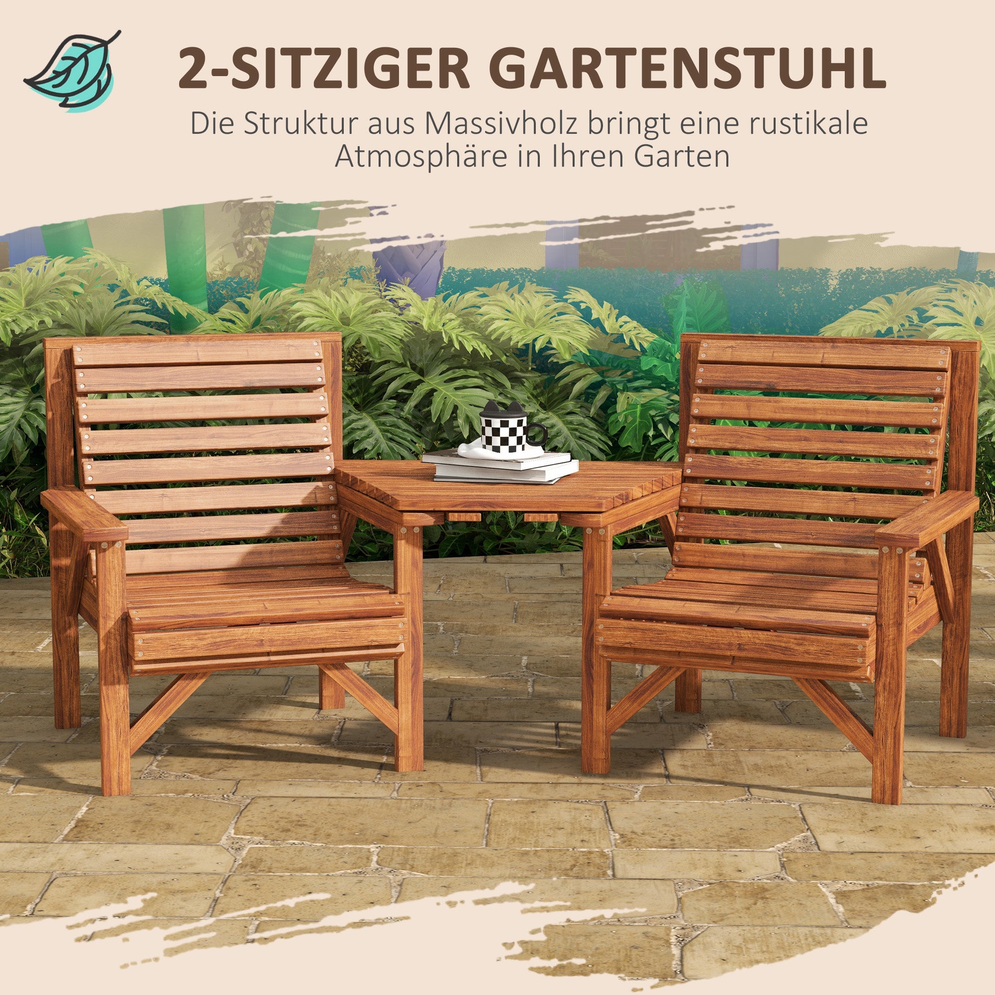 3-Piece Weatherproof Charred Pine Bistro Set — Slatted Design, Umbrella Hole, Outdoor Balcony Seating