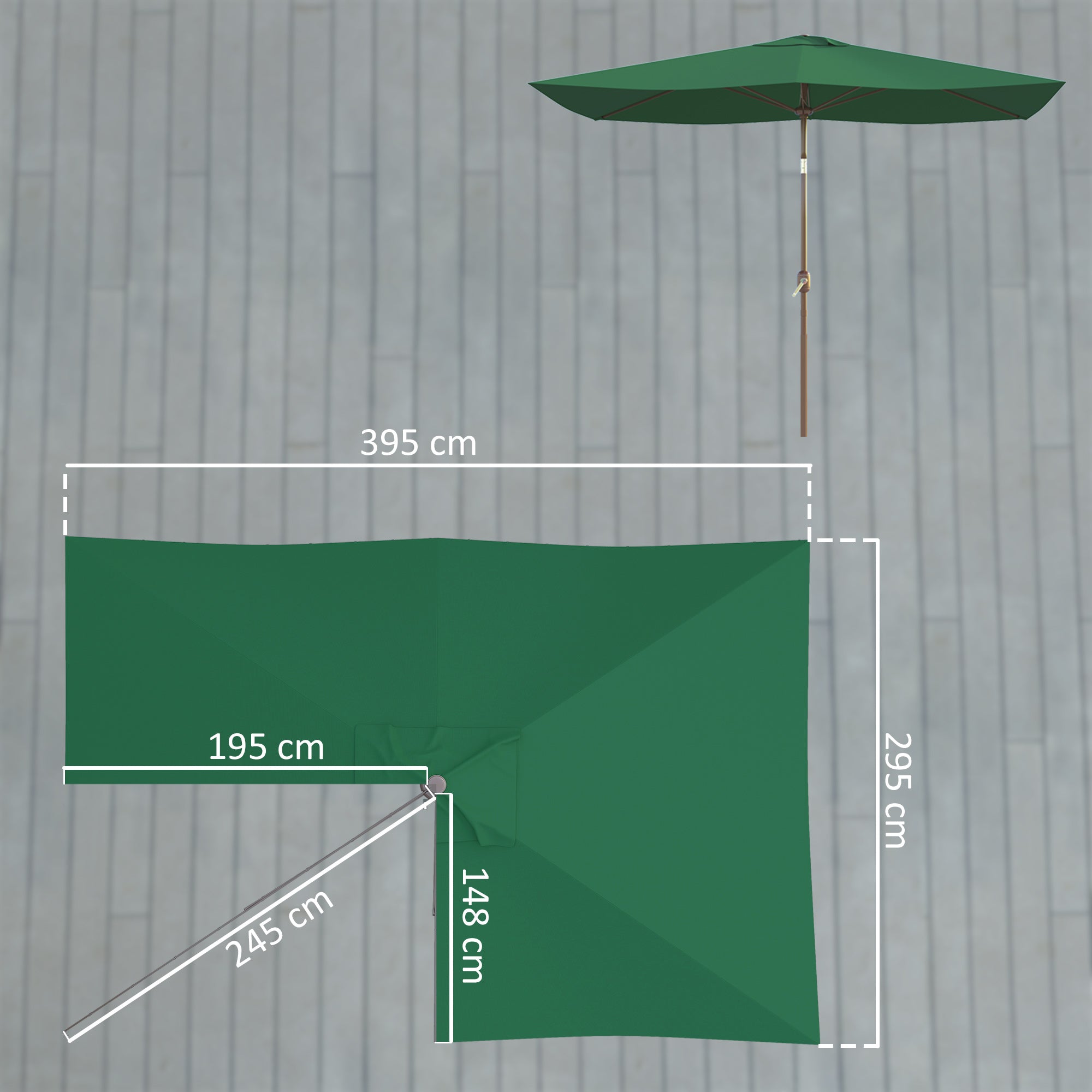 Replacement Canopy for Rectangular 3x2m Umbrellas with Ventilated Top, Sunshade Canopy Made of 180 g/m² Polyester, UV 50+ Protection, Green