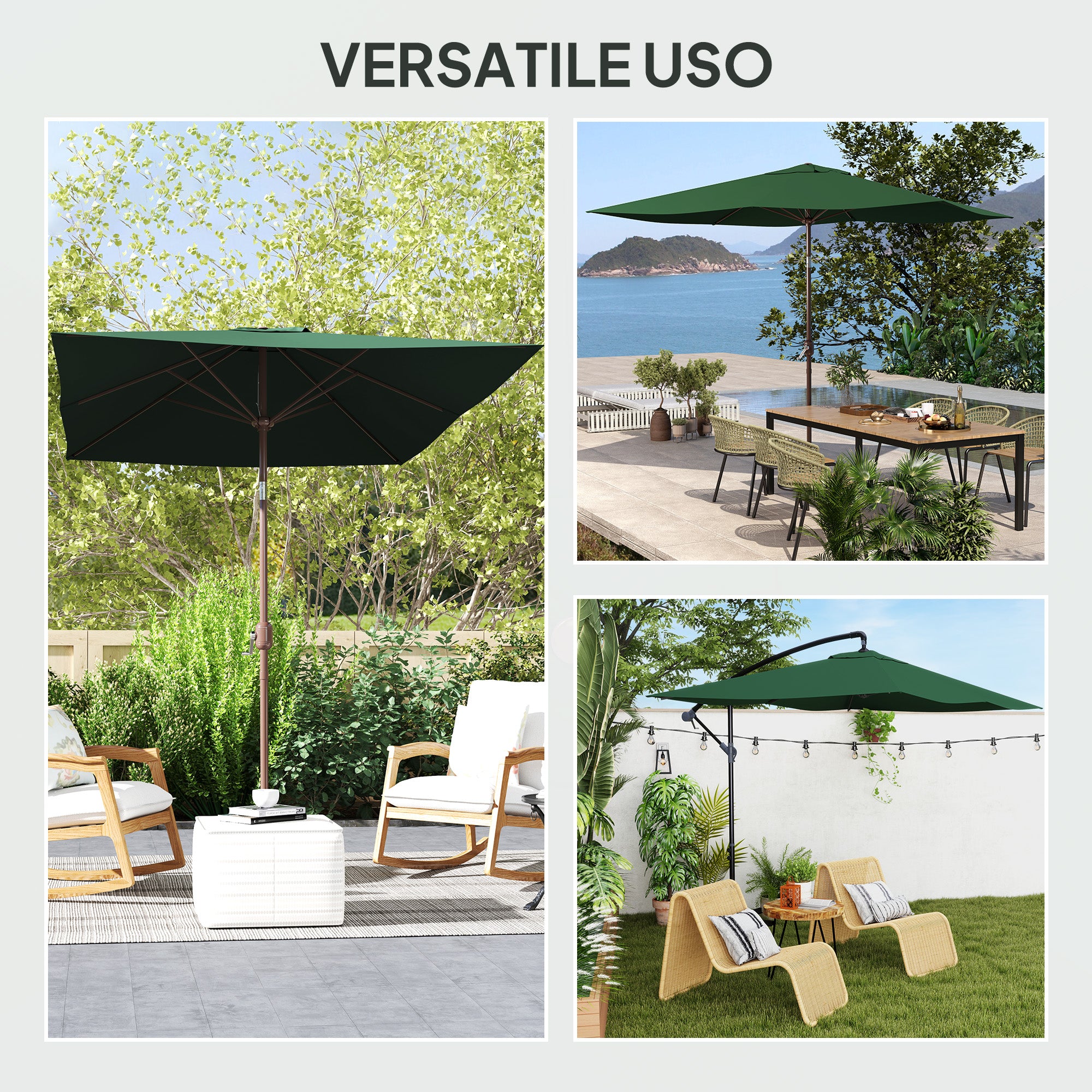 Replacement Canopy for Rectangular 3x2m Umbrellas with Ventilated Top, Sunshade Canopy Made of 180 g/m² Polyester, UV 50+ Protection, Green