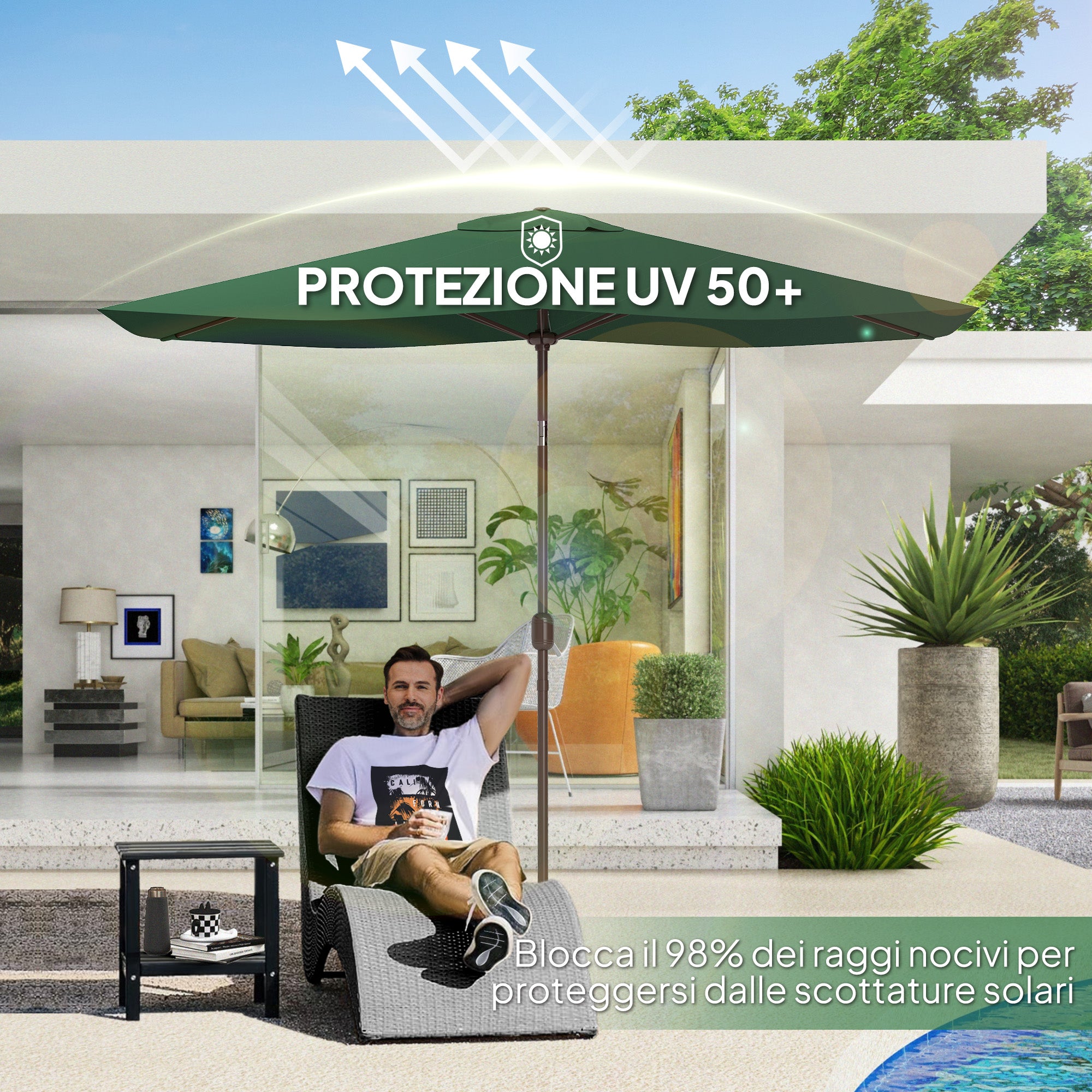 Replacement Canopy for Rectangular 3x2m Umbrellas with Ventilated Top, Sunshade Canopy Made of 180 g/m² Polyester, UV 50+ Protection, Green