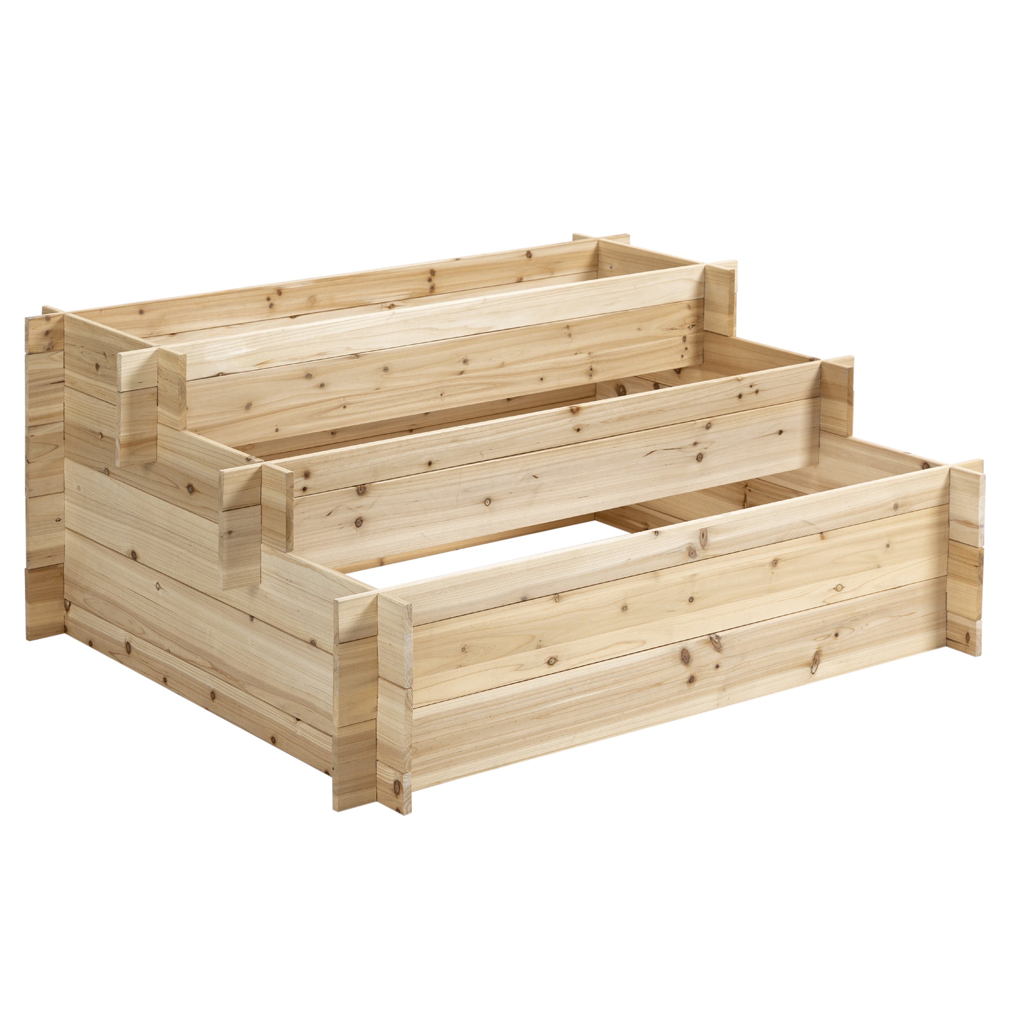 3-Tier Wooden Garden Planter, Raised Outdoor Planter Bed for Flowers, Vegetables, and Herbs, 120x100x54cm