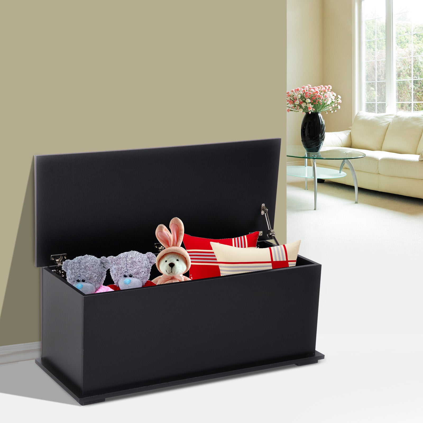 Wooden Storage Chest Storage Trunk with Lid Max Load 120 kg for Bedroom Living Room 100x40x40 cm Black